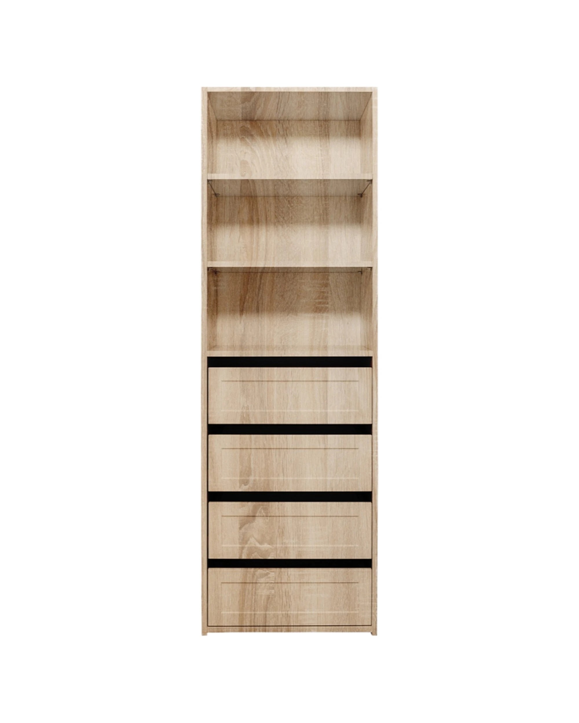 1 European Cabinetry Geneva Built In Wardrobe 4 Drawer 3 Shelf Module Hamptons Oak - Natural, 1 of 2
