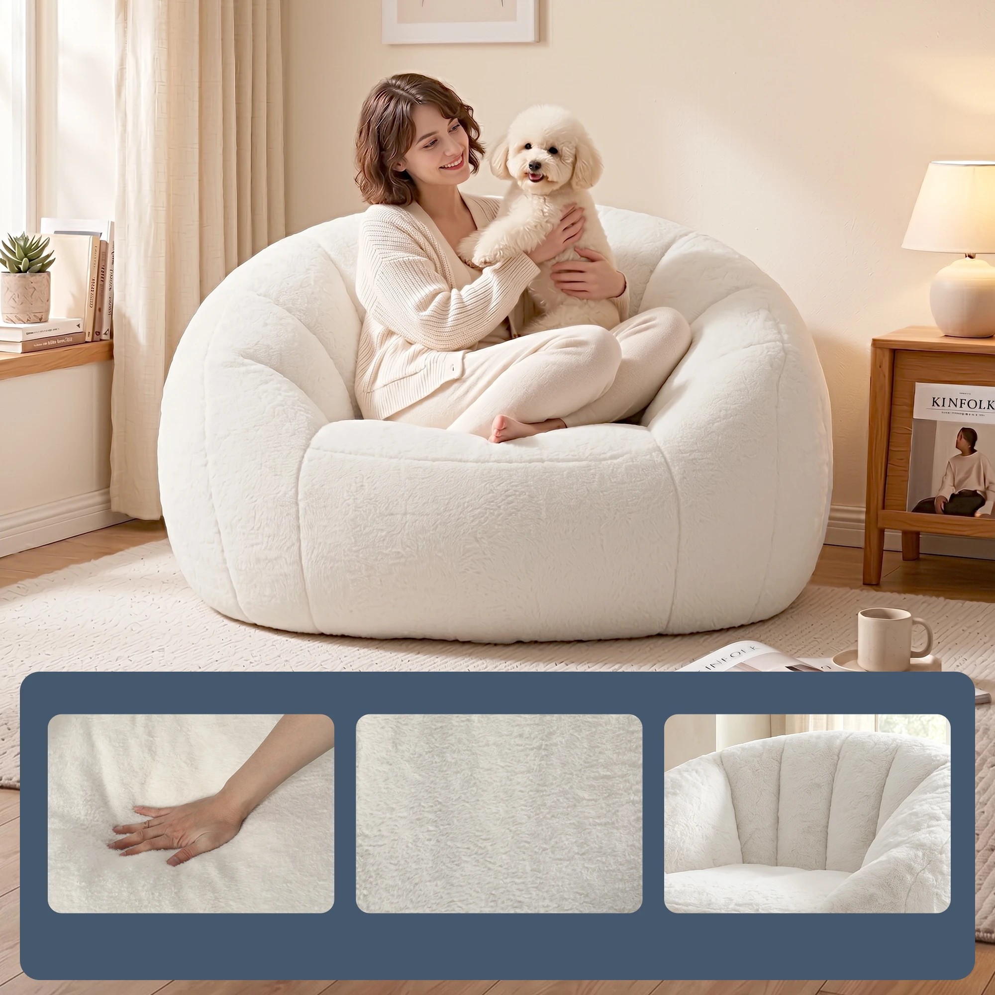6 Artiss Single Small Boneless Couch Comfy Bean Bag for Living Room - Beige, 6 of 10