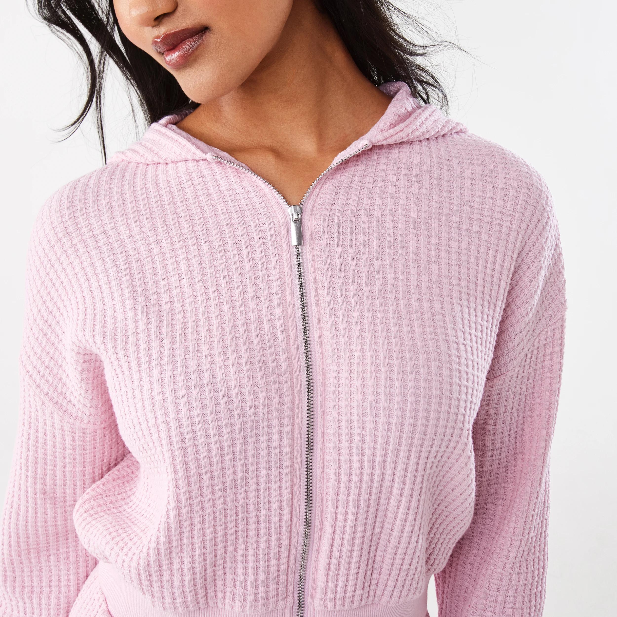 8 Waffle Cropped Hoodie Pink Blush, 8 of 9
