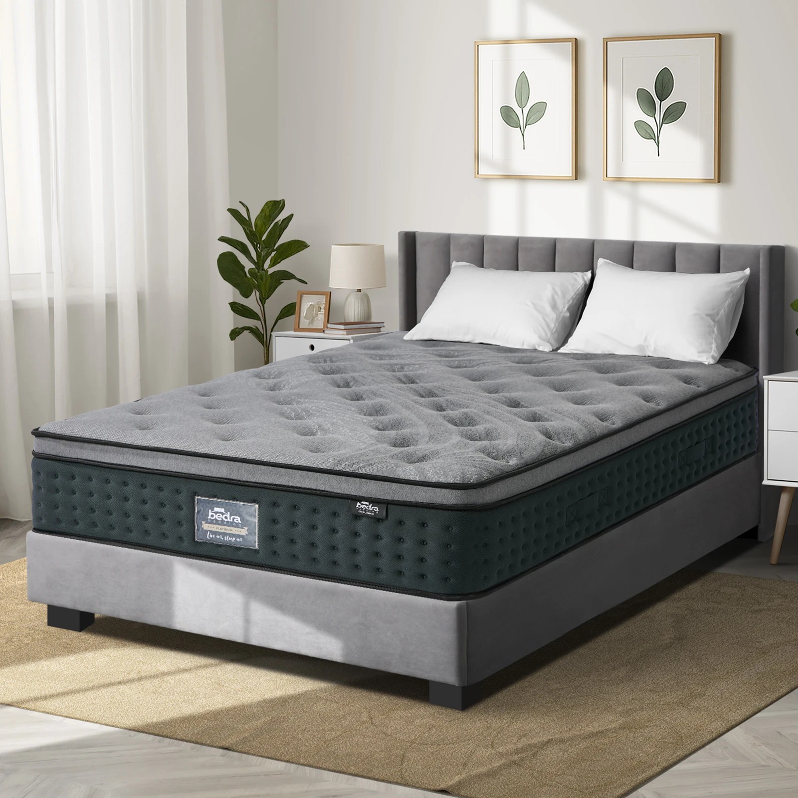 3 Bedra Bedding Double Mattress Euro Top Spring Medium Firm Motion Isolation 34cm - Double Bed - Grey, 3 of 4