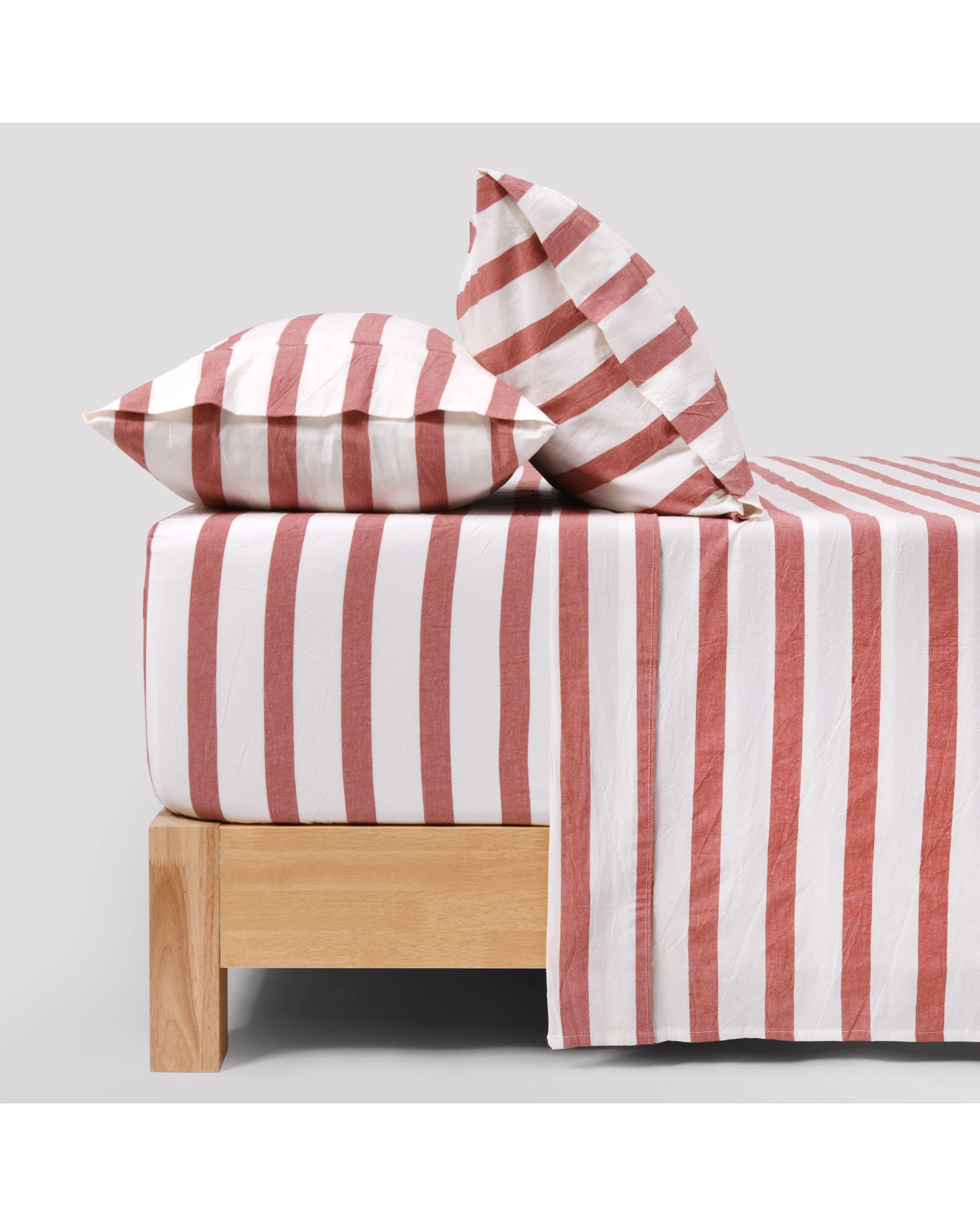 1 Dreamaker Cove Yarn Dyed Washed Cotton Striped Sheet Set - Single Bed - Rust, 1 of 7