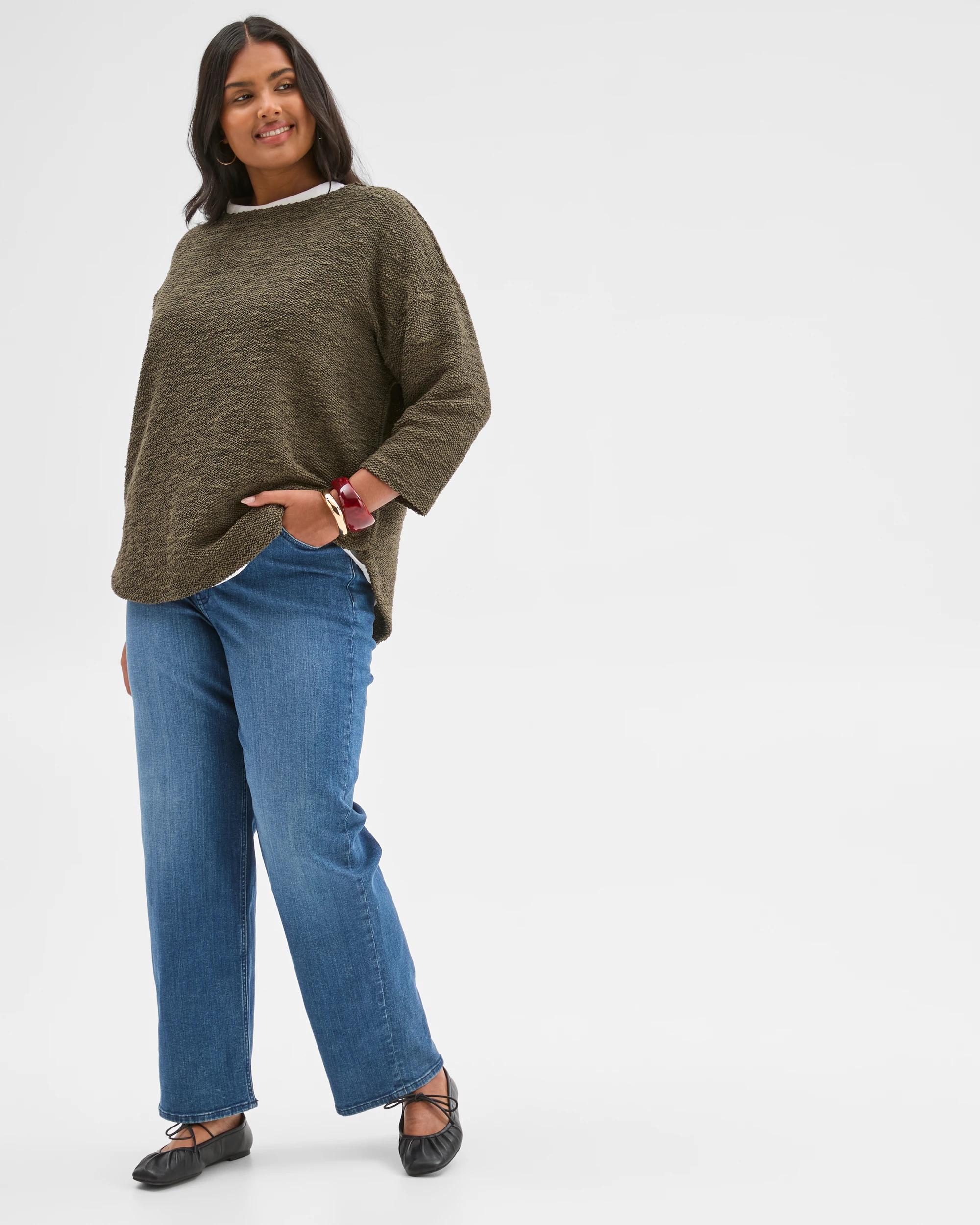 2 Target Curve Plus Size Australian Cotton Blend Curved Hem Textured Top OREGANO, 2 of 6