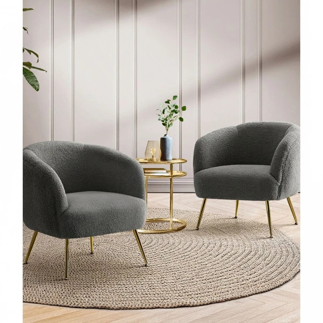 4 Artiss Armchair Lounge Chair Accent Chairs Arm Armchairs Sherpa Boucle - Charcoal, 4 of 5