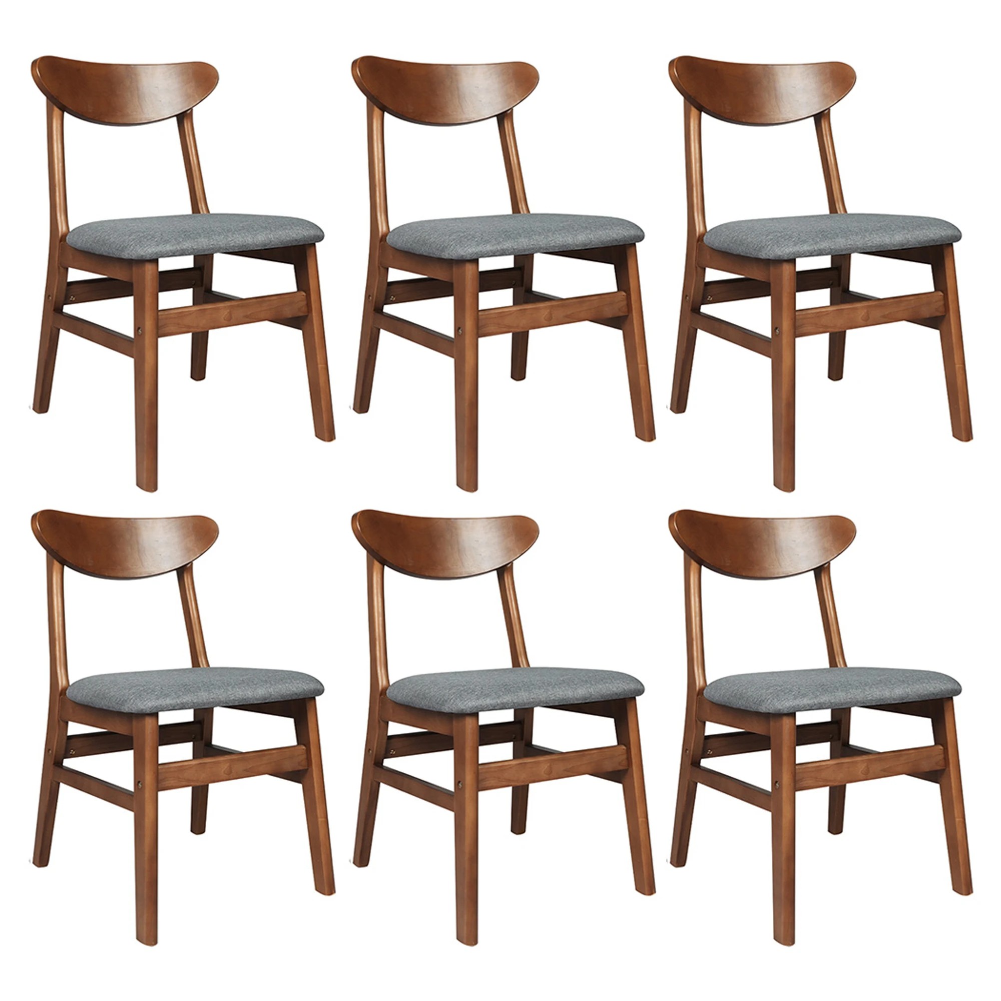 1 Levede 1 Set Of 6 Rubberwood Dining Chairs - Walnut, 1 of 7