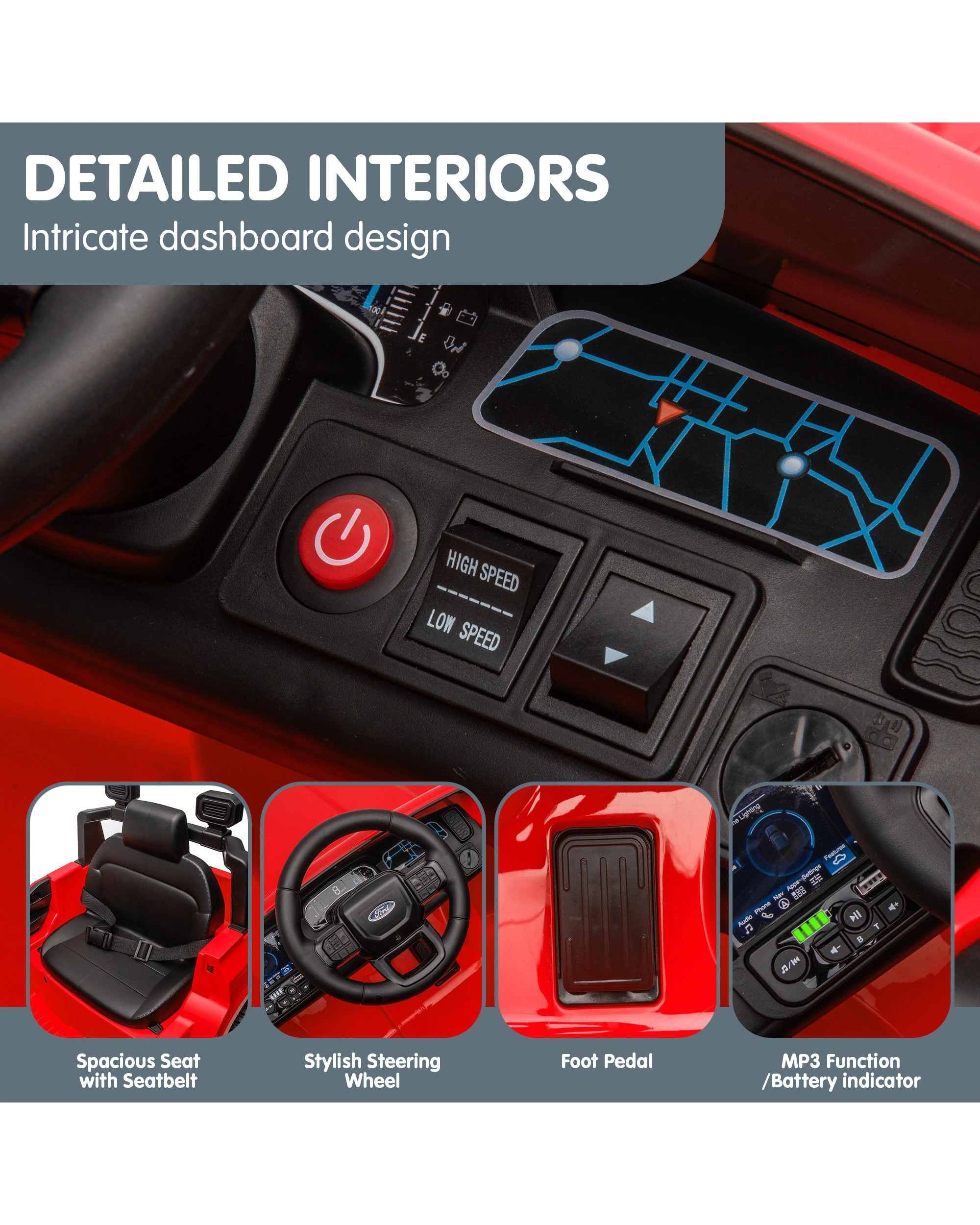 5 Kahuna Ford Ranger Electric Kids Ride On Car in Red, 5 of 10