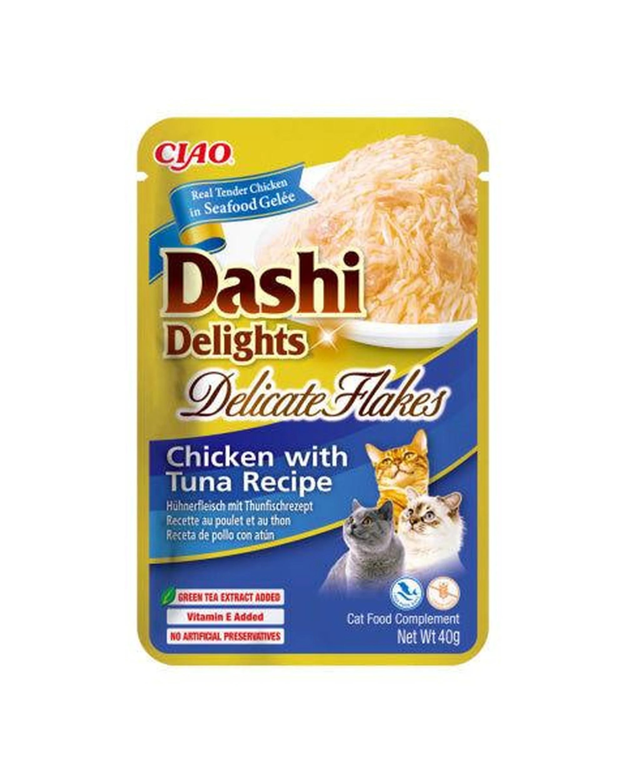 1 Inaba Dashi Delights Delicate Flakes Cat Food Topper Chicken w/ Tuna 6 x 40g, 1 of 2