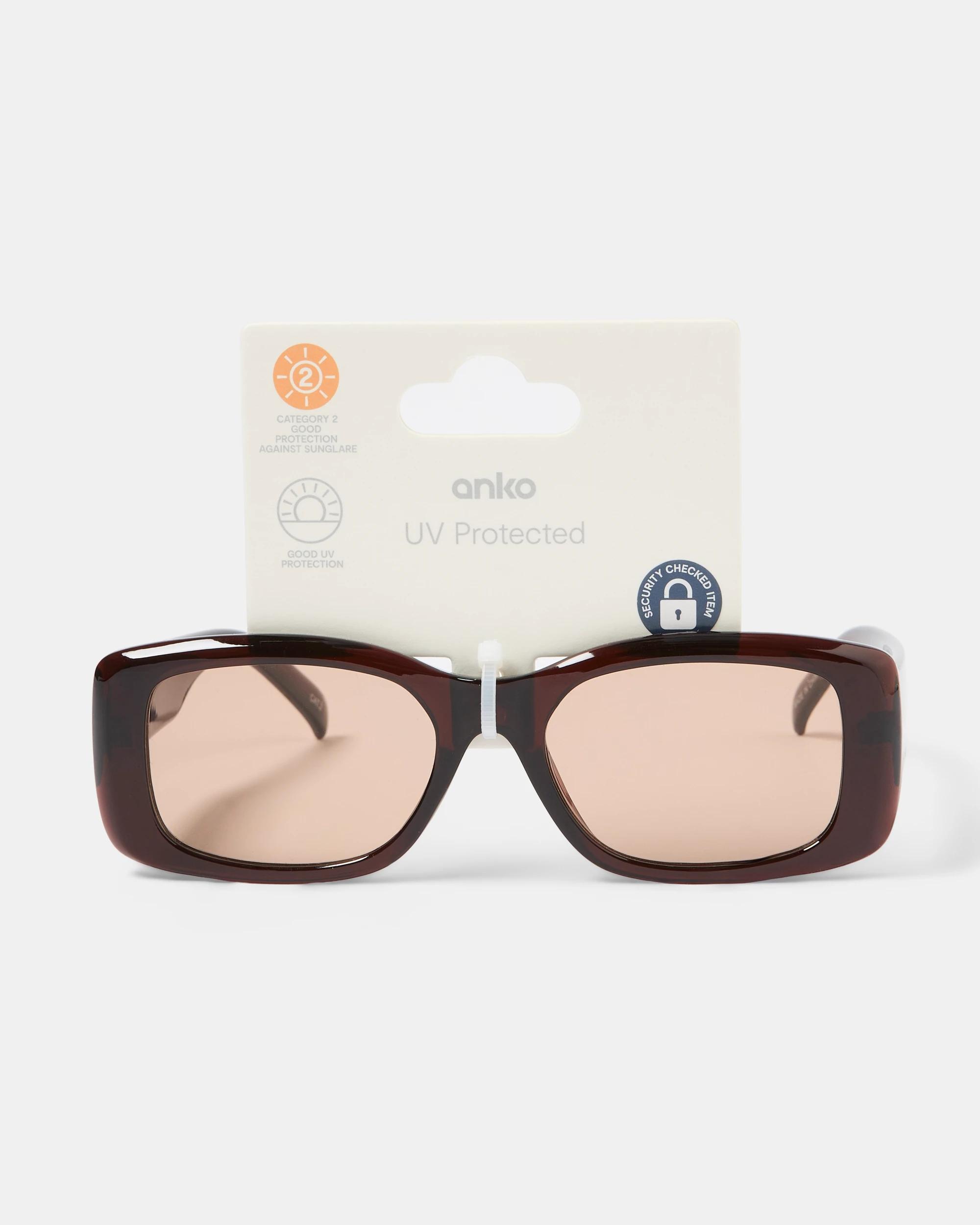 5 Womens Slim Rectangle Sunglasses Acc Brown, 5 of 5