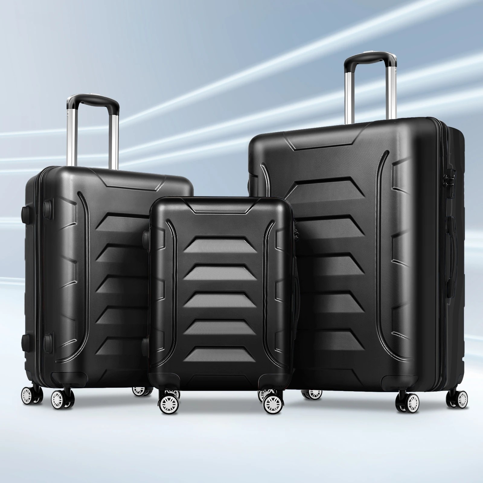 2 Alfordson Luggage 3PCS Set Suitcase Trolley TSA Carry on Hard Case - Black, 2 of 10