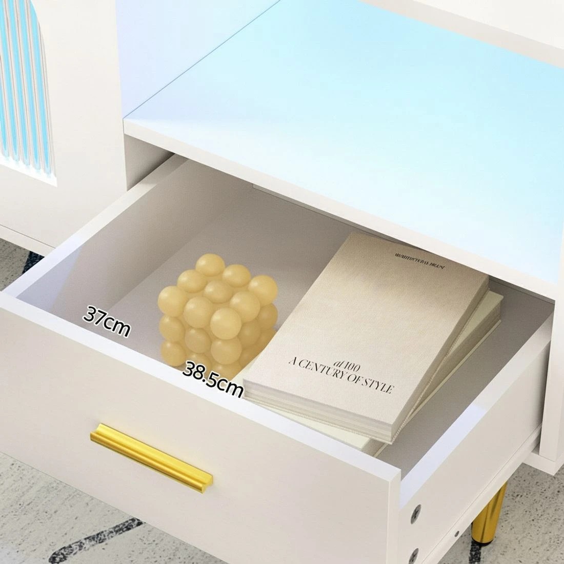 4 Artiss LED Coffee Table Shelf Drawer Storage - White, 4 of 7