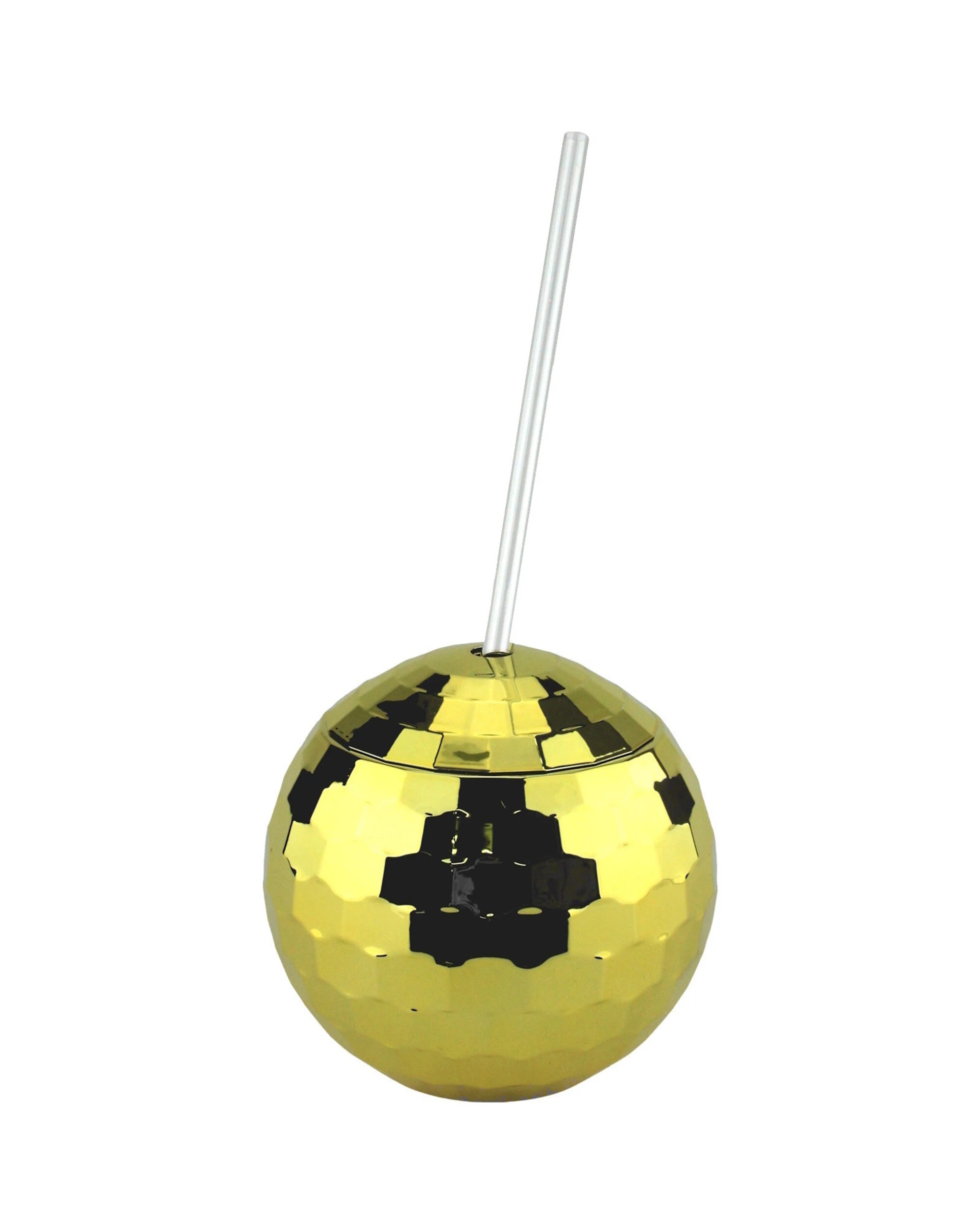 1 Party Maker Disco Ball Novelty Cup with Straw - Gold, 1 of 3