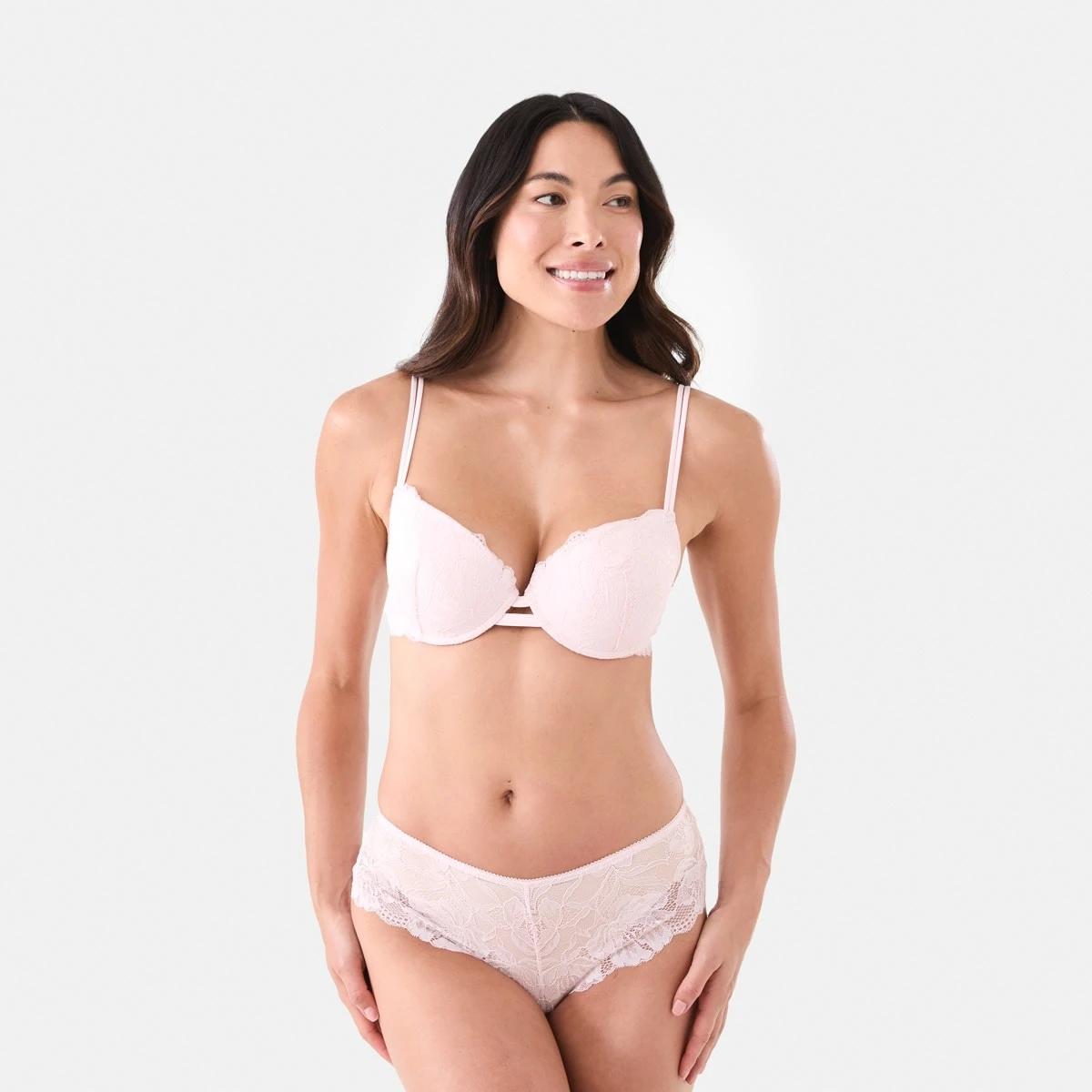 7 Co-ordinated Lace Push-Up Bra Pink Chalk, 7 of 7