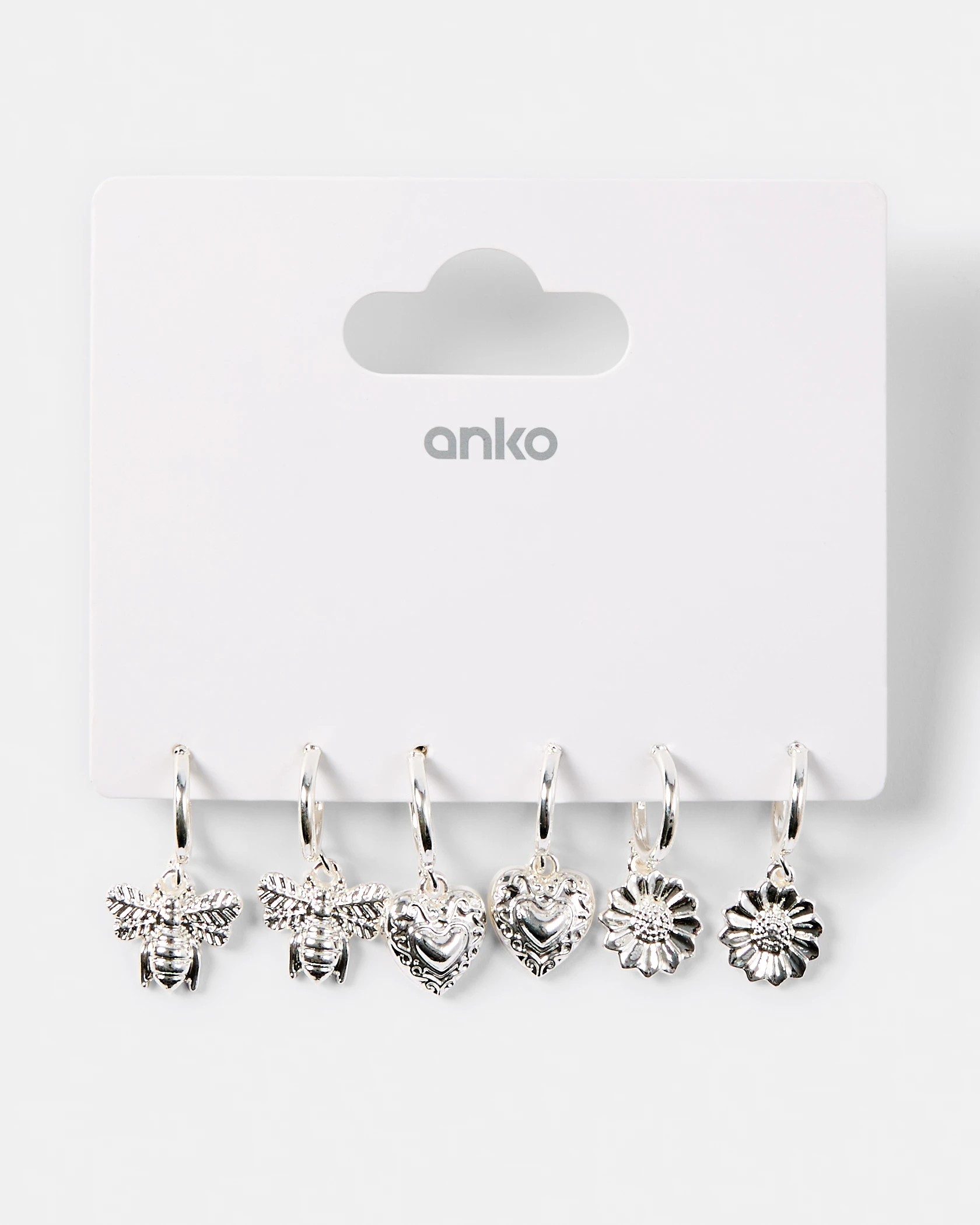 7 3 Pack Flower, Bee and Heart Earrings - Silver Tone, 7 of 7