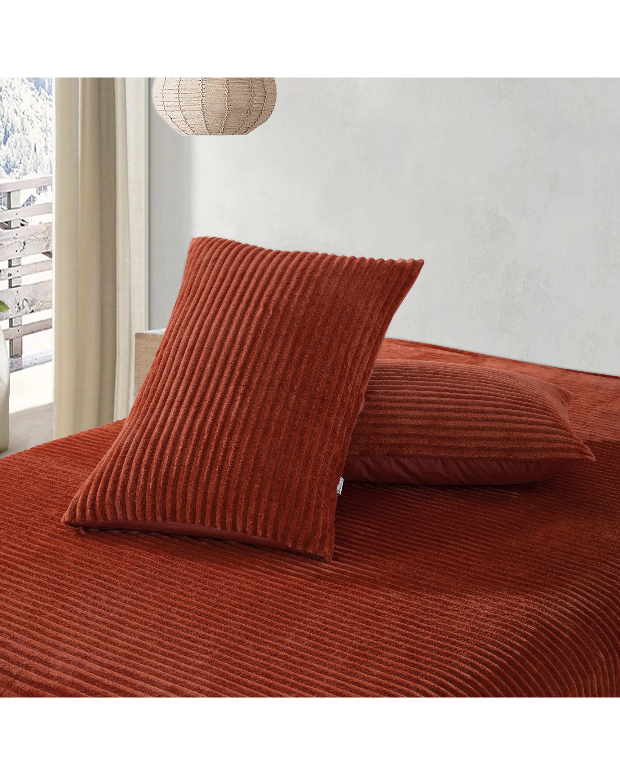 5 Dreamaker Signature Embossed Corduroy Fleece Quilt Cover Set - Queen Bed - Rust Red, 5 of 8