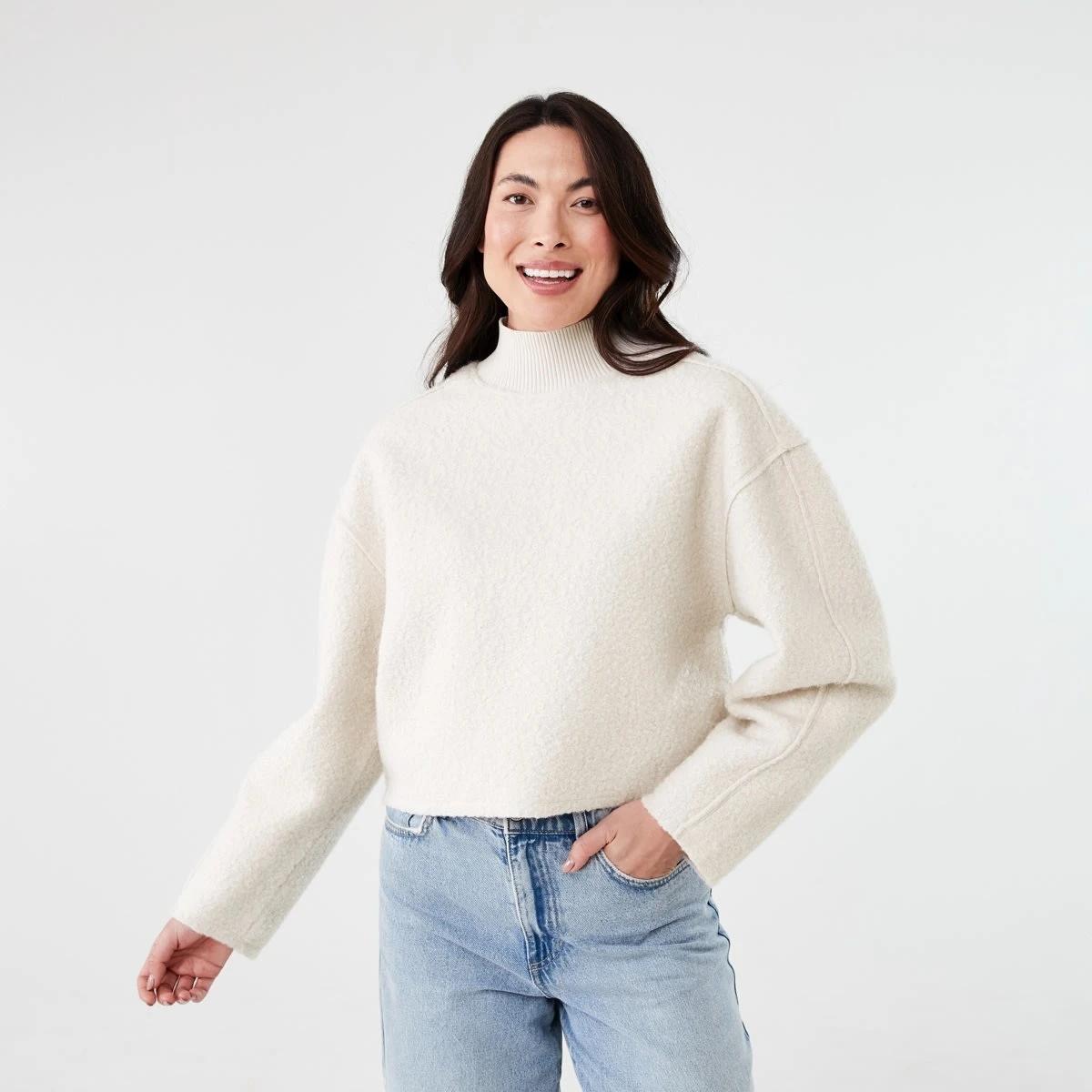 1 Boucle Funnel Neck Sweatshirt Nat Beige, 1 of 6