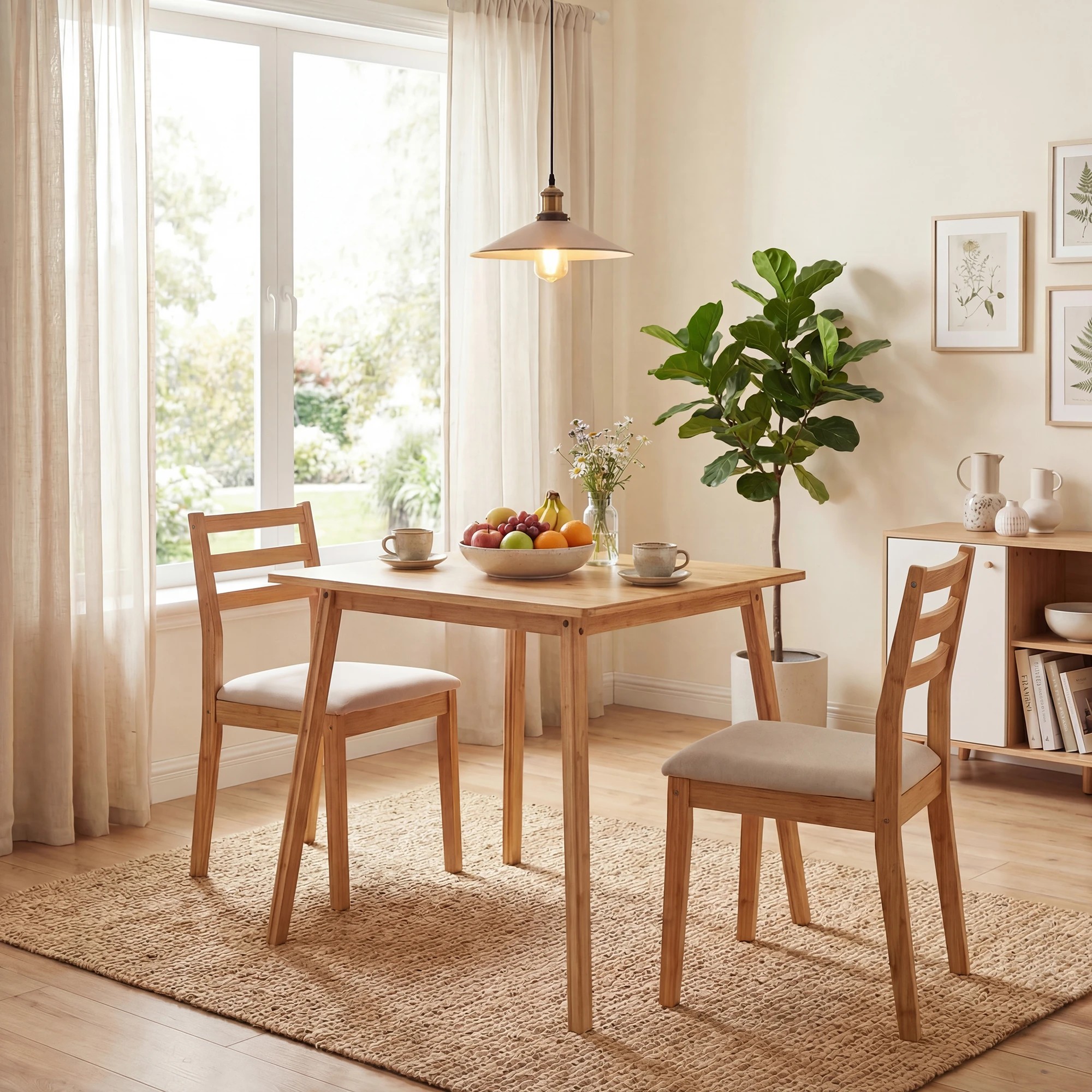 2 Costway Square Bamboo Dining Table 70cm Solid Wood Writing Desk Kitchen Breakfast, 2 of 4