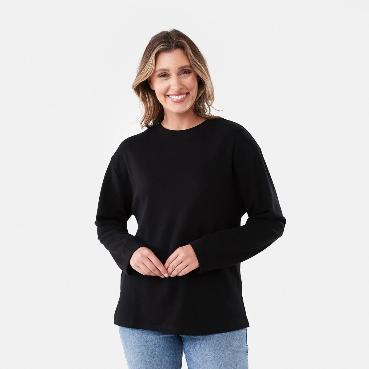 1 Long Sleeve Pique Top Black, 1 of 6