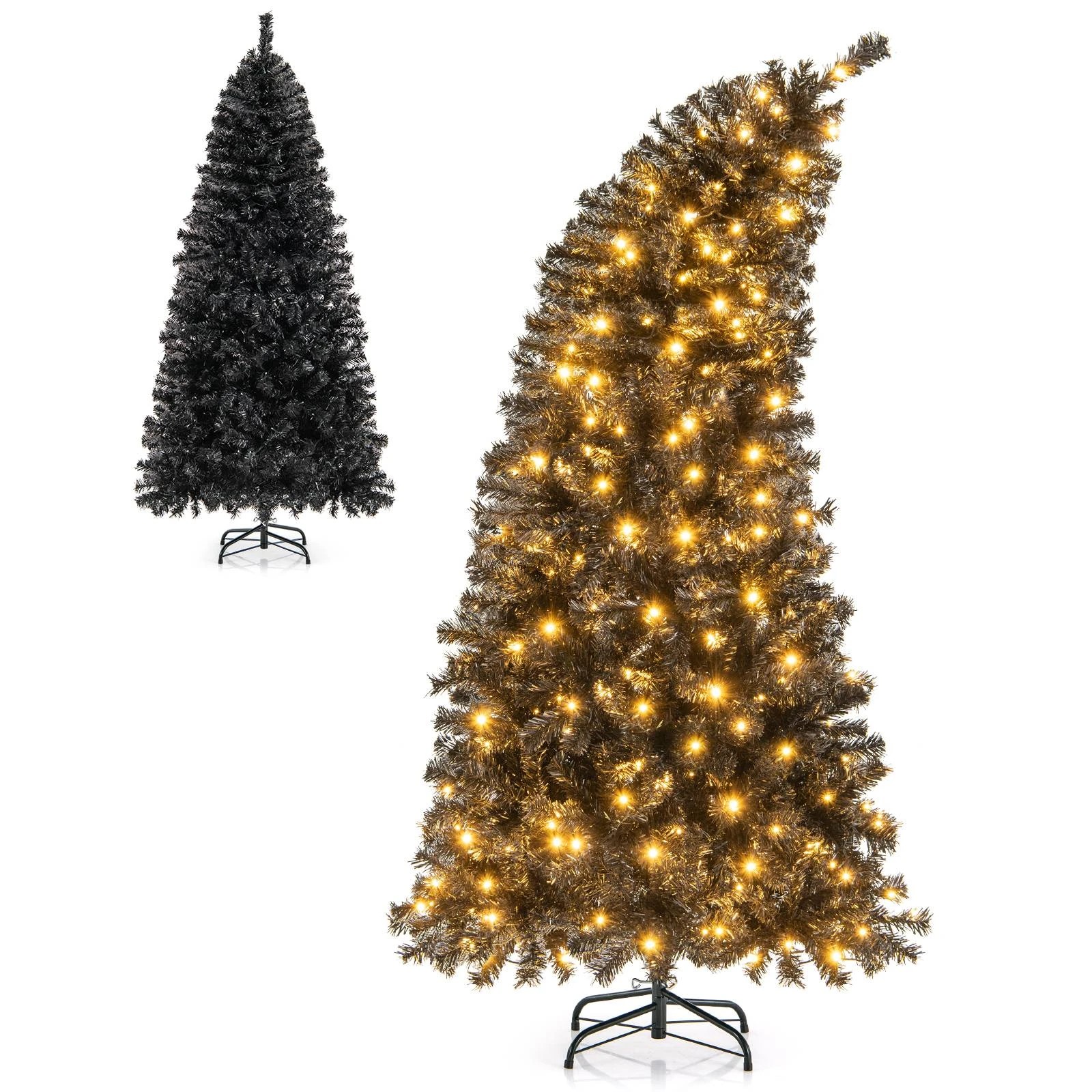 1 Costway 185cm Halloween Christmas Tree w/Bendable Top Black Holiday Decor 260 LEDs, 1 of 1