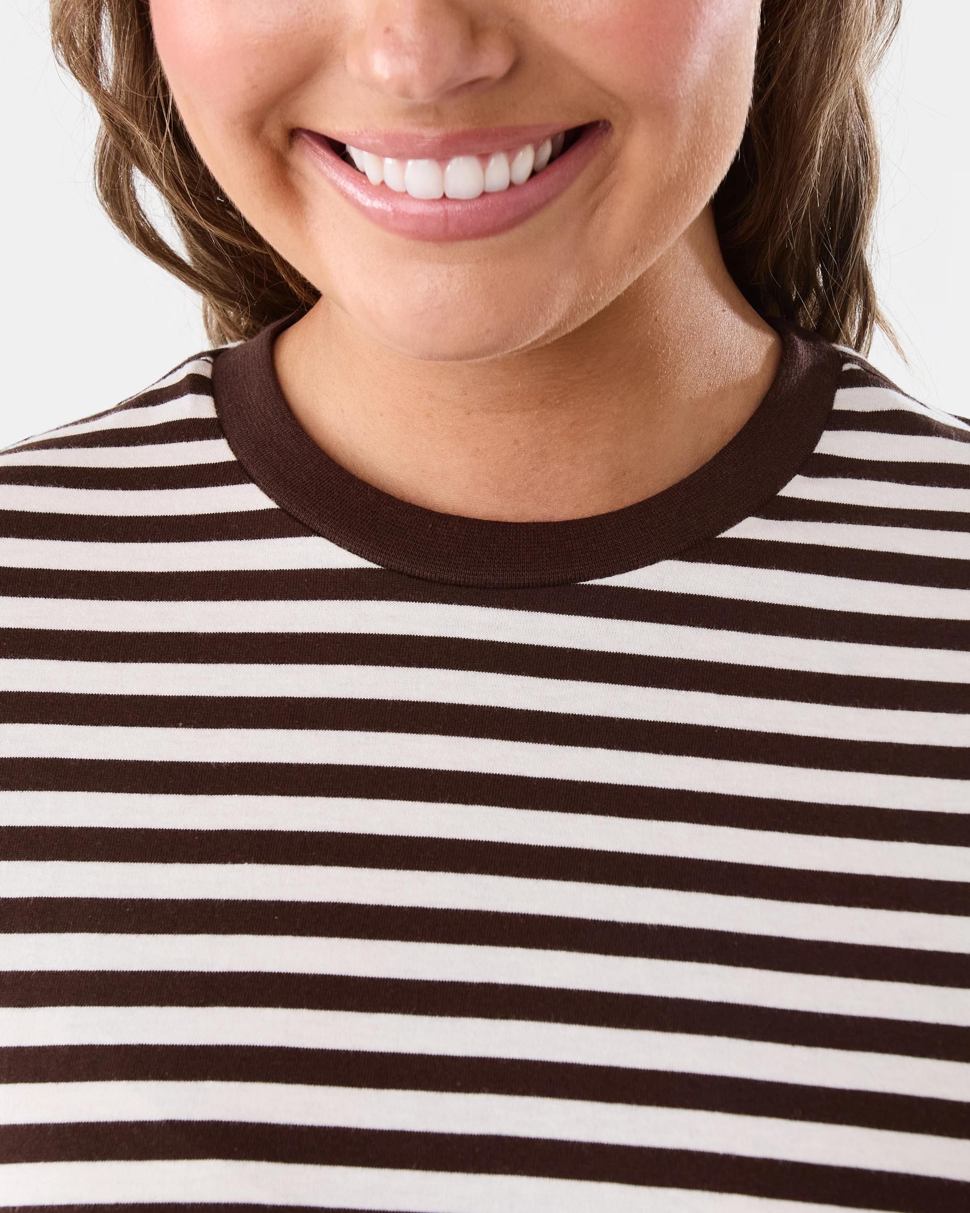 5 Short Sleeve Oversized Chopped Stripe T-shirt Choc Strp, 5 of 5