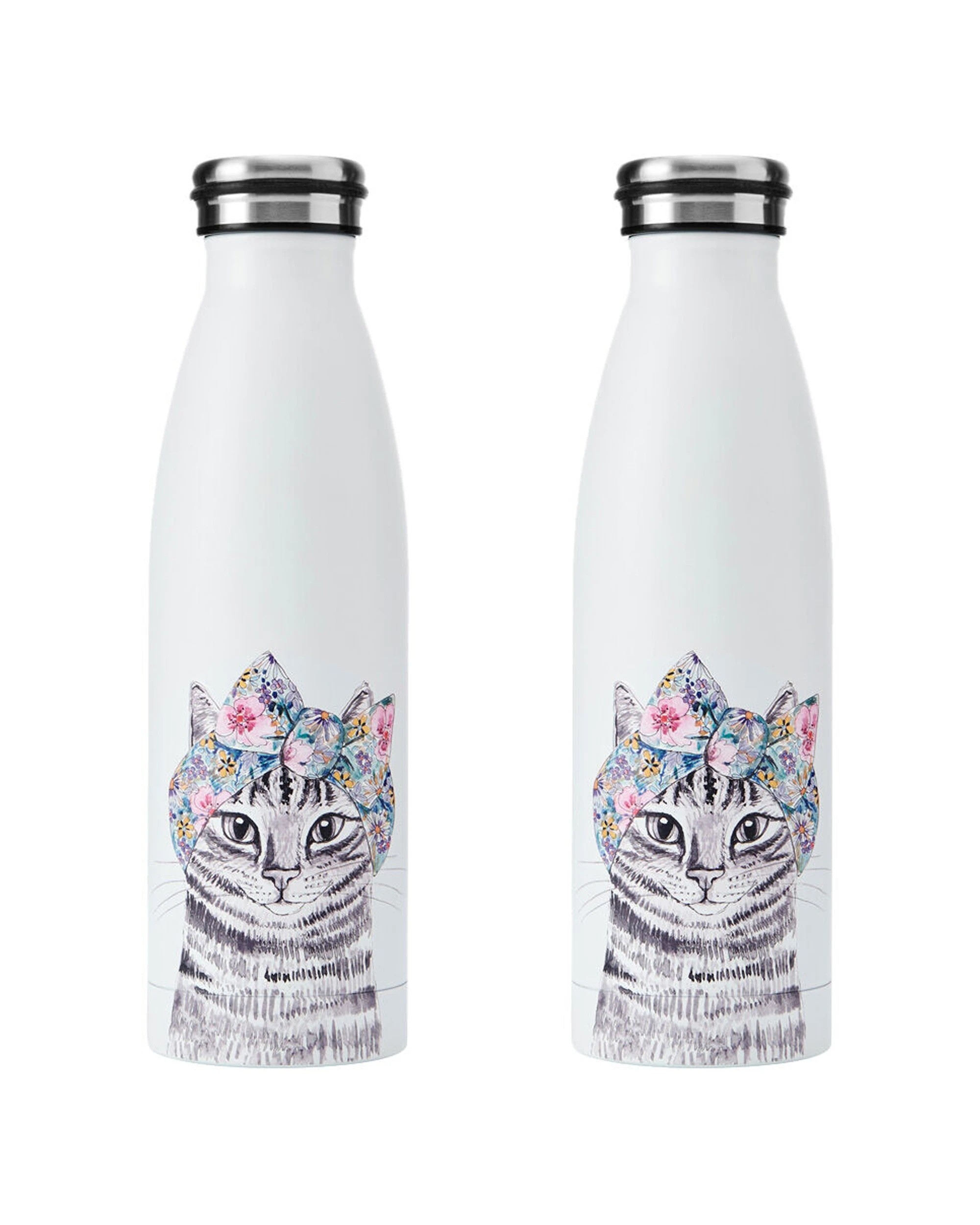 1 Mikasa 2PK Cat Themed Sleeved Insulated Water Bottle Vacuum Insulated 500mL - White, 1 of 5