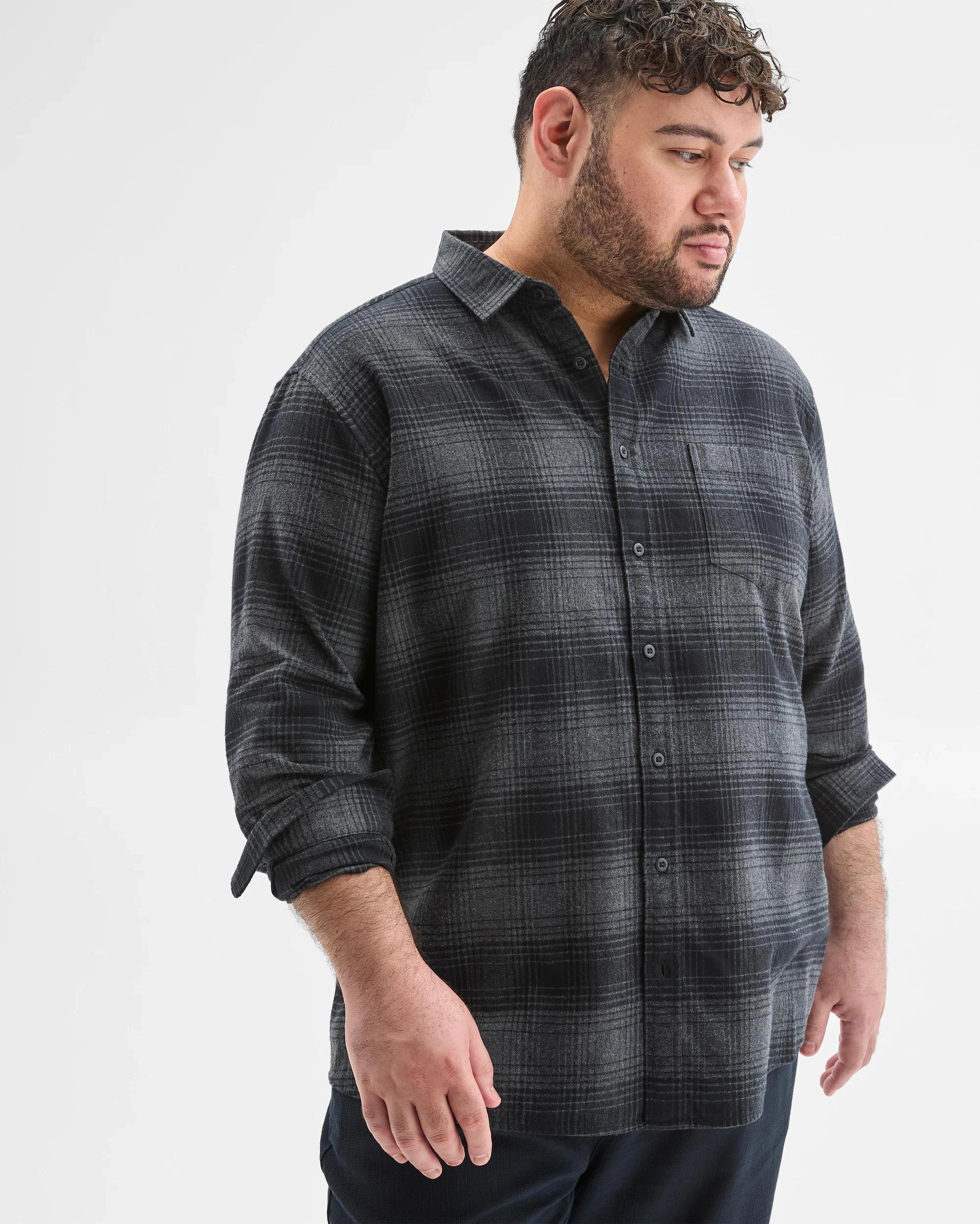 1 Target Man Plus Plus Size Australian Cotton Long Sleeve Flannelette Shirt CHARCOAL, 1 of 6