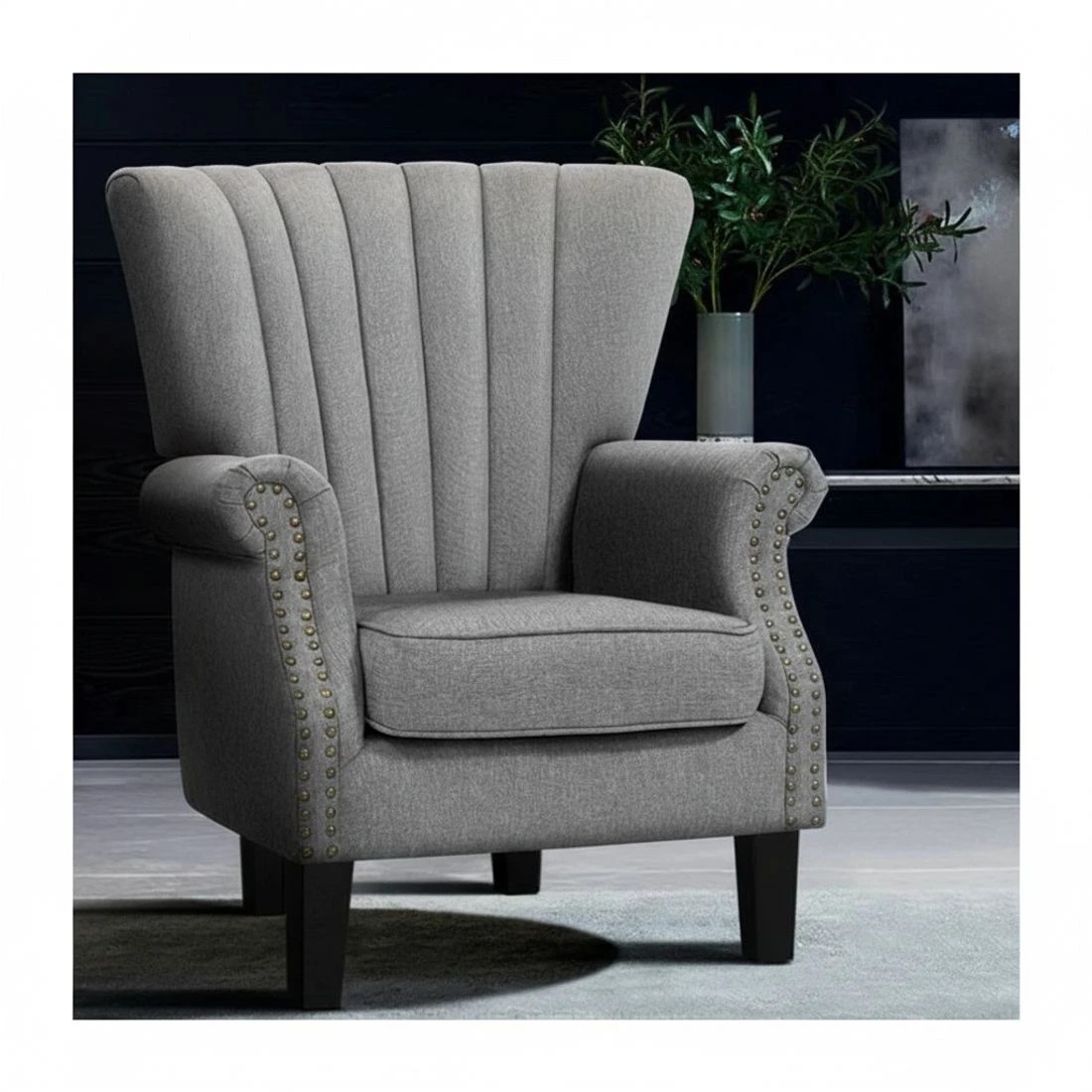 5 Artiss Wingback Armchair Linen Fabric Tufted Design Durable Padding Modern Classic Accent Lounge Chair Comfort - grey, 5 of 6
