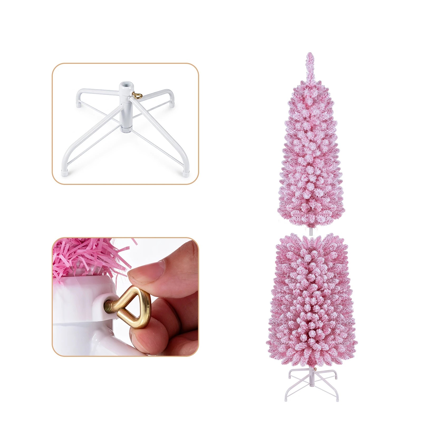 5 Costway 1.8M Pink Flocked Christmas Tree Artificial Pre-Lit Xmas Tree 8 Modes - Pink, 5 of 10