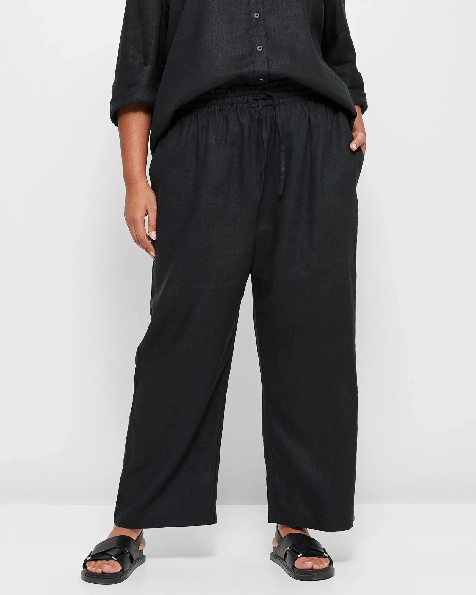 2 Target Plus Size European Linen Wide Leg Pants BLACK, 2 of 5