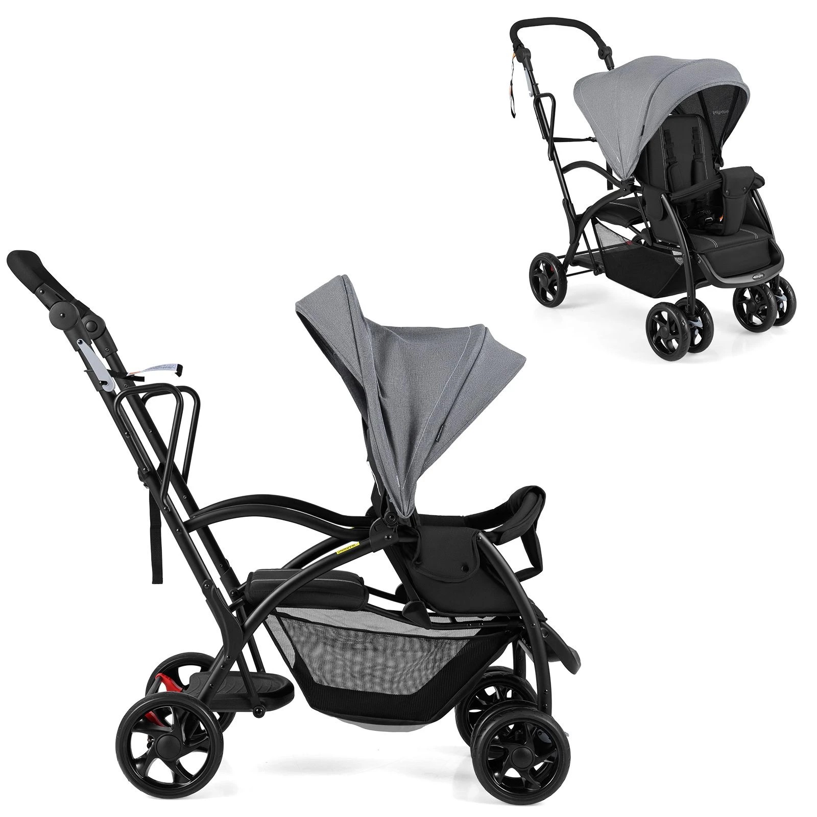 1 Costway Sit & Stand Stroller Foldable Double Stroller Push Car - Grey, 1 of 1