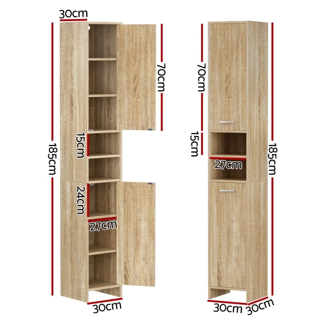 4 Artiss Bathroom Cabinet Storage 185cm Wooden - Natural, 4 of 8