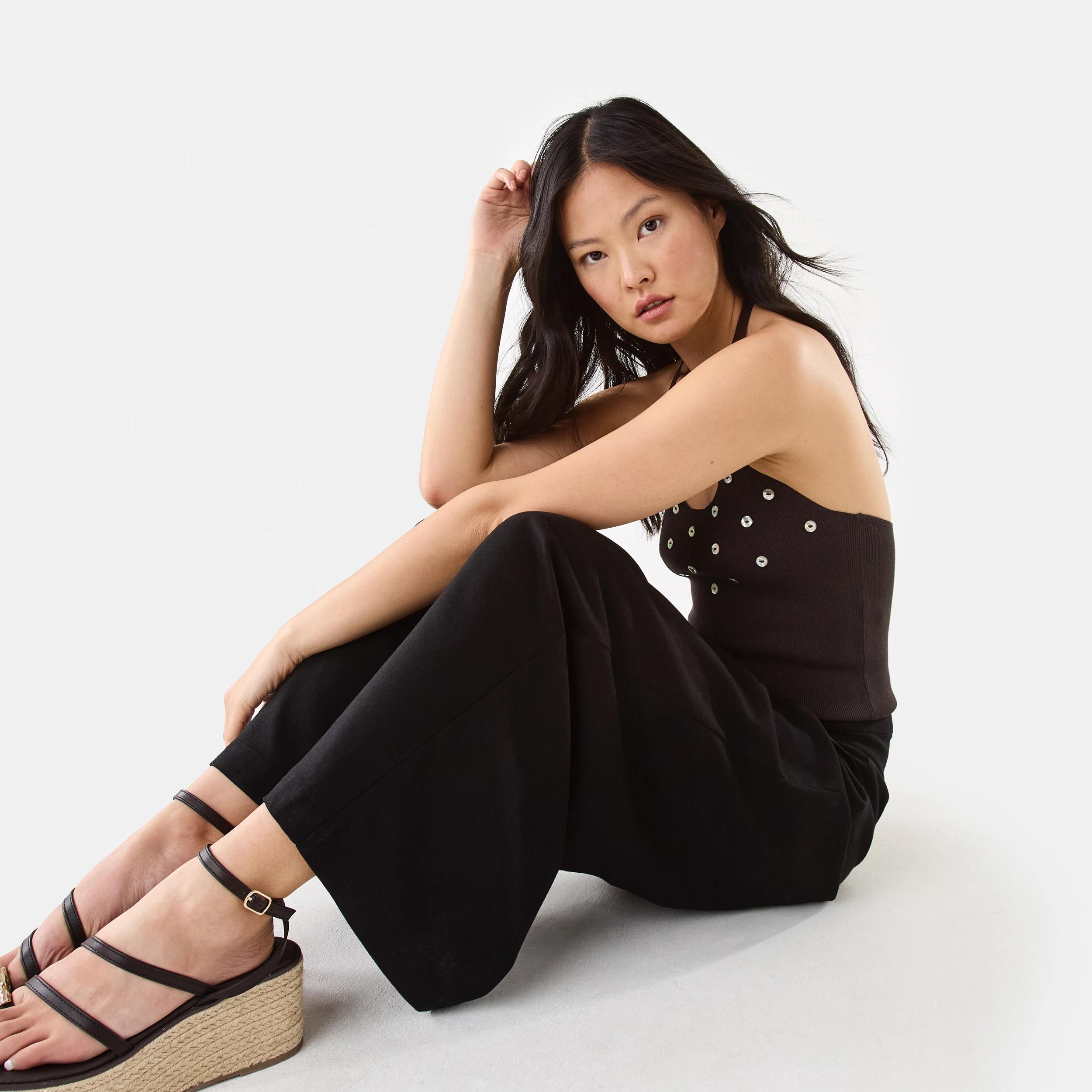 10 Linen Blend Palazzo Pants Black, 10 of 10