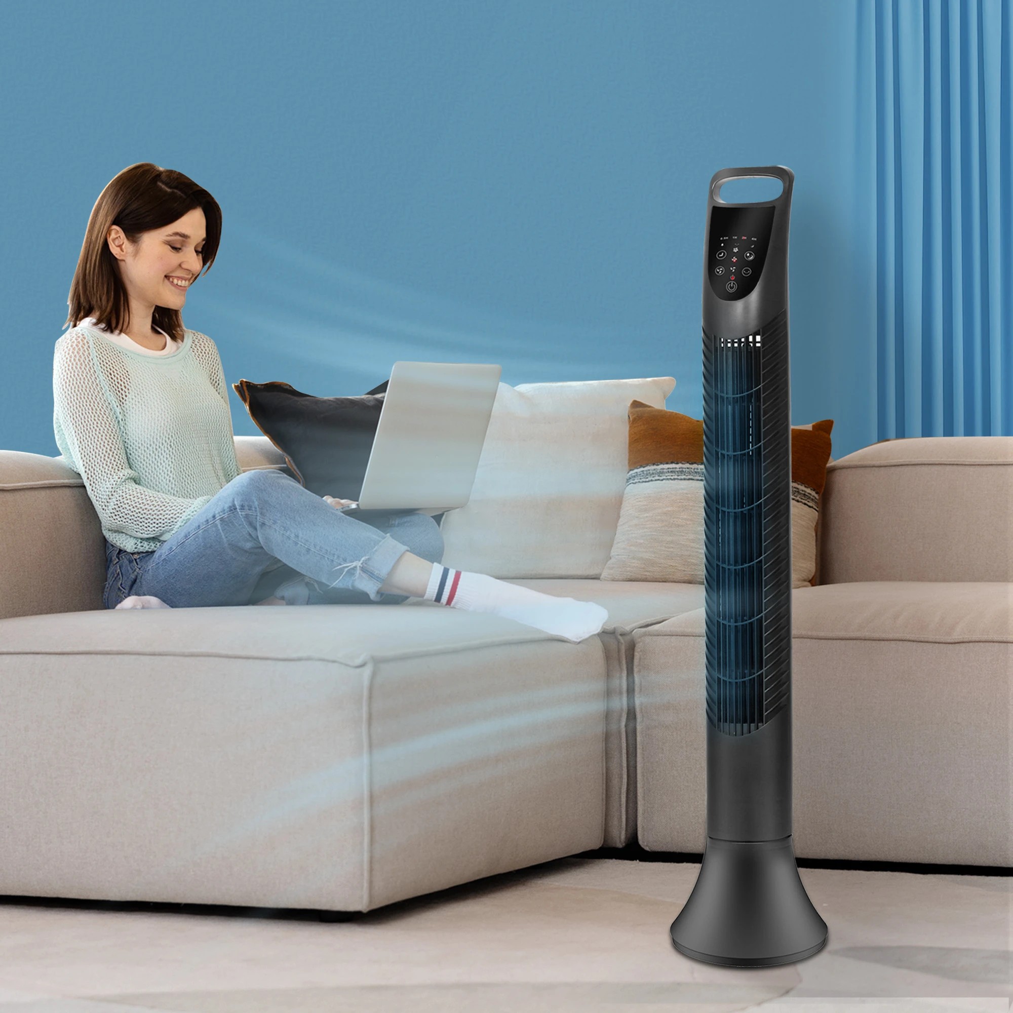 8 Spector Electric Bladeless Tower Fan Oscillating DC Motor 3 Speeds Timer Remote, 8 of 9