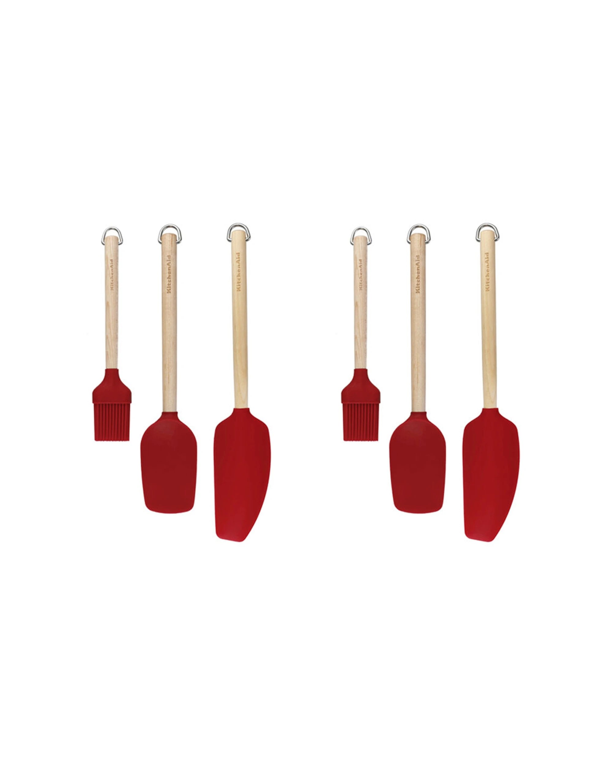 1 KitchenAid 2 x 3pc Birchwood Handle Baking Utensil Set Silicone Heads Kitchen - Red, 1 of 6