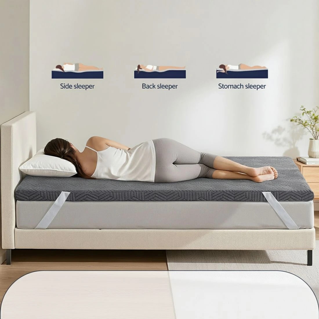 4 Giselle 8cm Memory Foam Mattress Topper Gel Dual Layer Foam Bamboo Queen - Queen Bed - Grey, 4 of 9