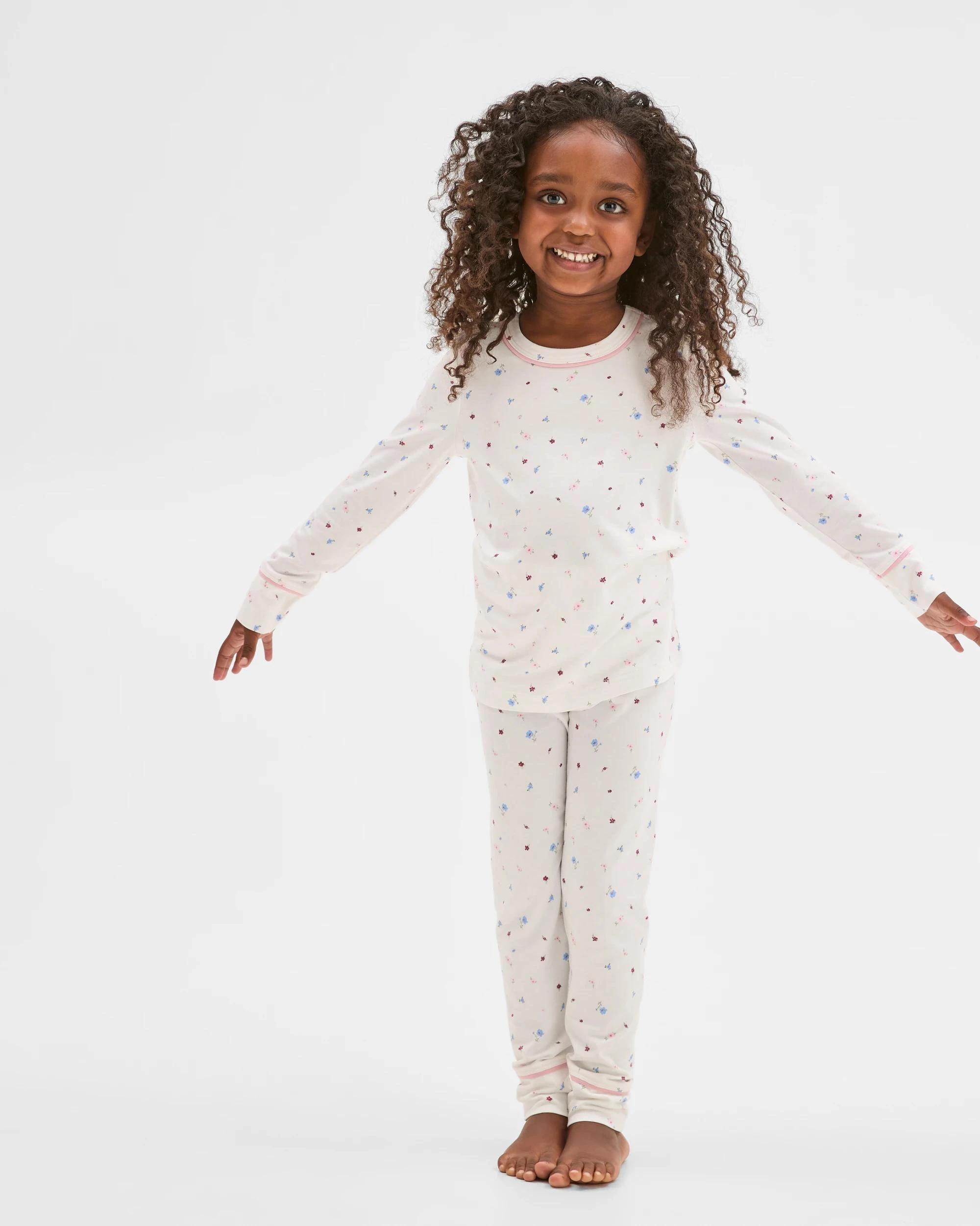 3 Target Kids Bamboo Younger Girls Long Sleeve Top and Pants Pyjama Set WHITE FLORAL, 3 of 9