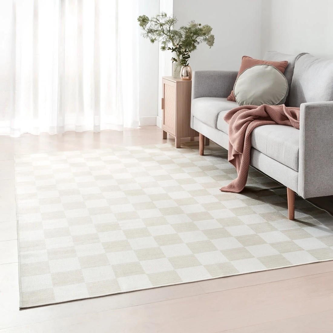 1 Check Washable Rug - Beige, Large - 235cm x 160cm, 1 of 9