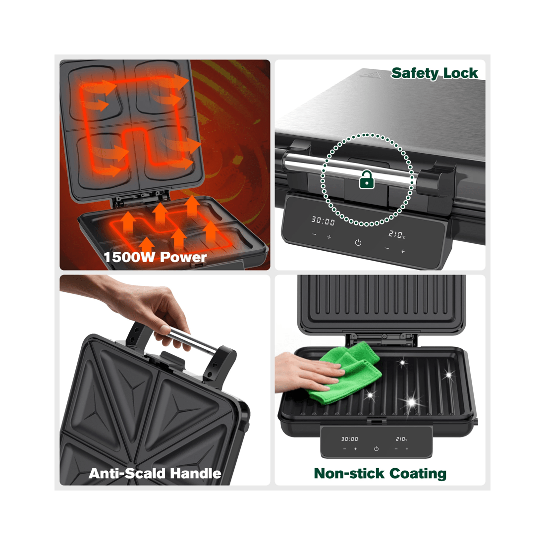 5 Advwin 4-in-1 Waffle Maker With Removable Plates, Sandwich Maker With Led Display, Touchscreen Timer, 5 of 7