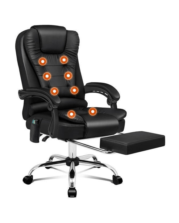 Alfordson Massage Office Chair Heated Seat Executive Gaming Racer PU Leather - Black