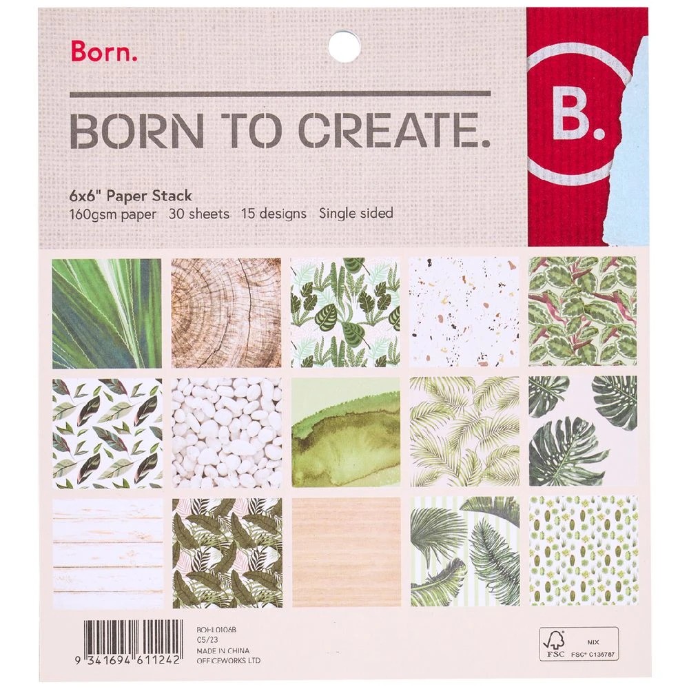 1 Born Paper Stack 15 x 15cm Botanical 30 Sheets, 1 of 4