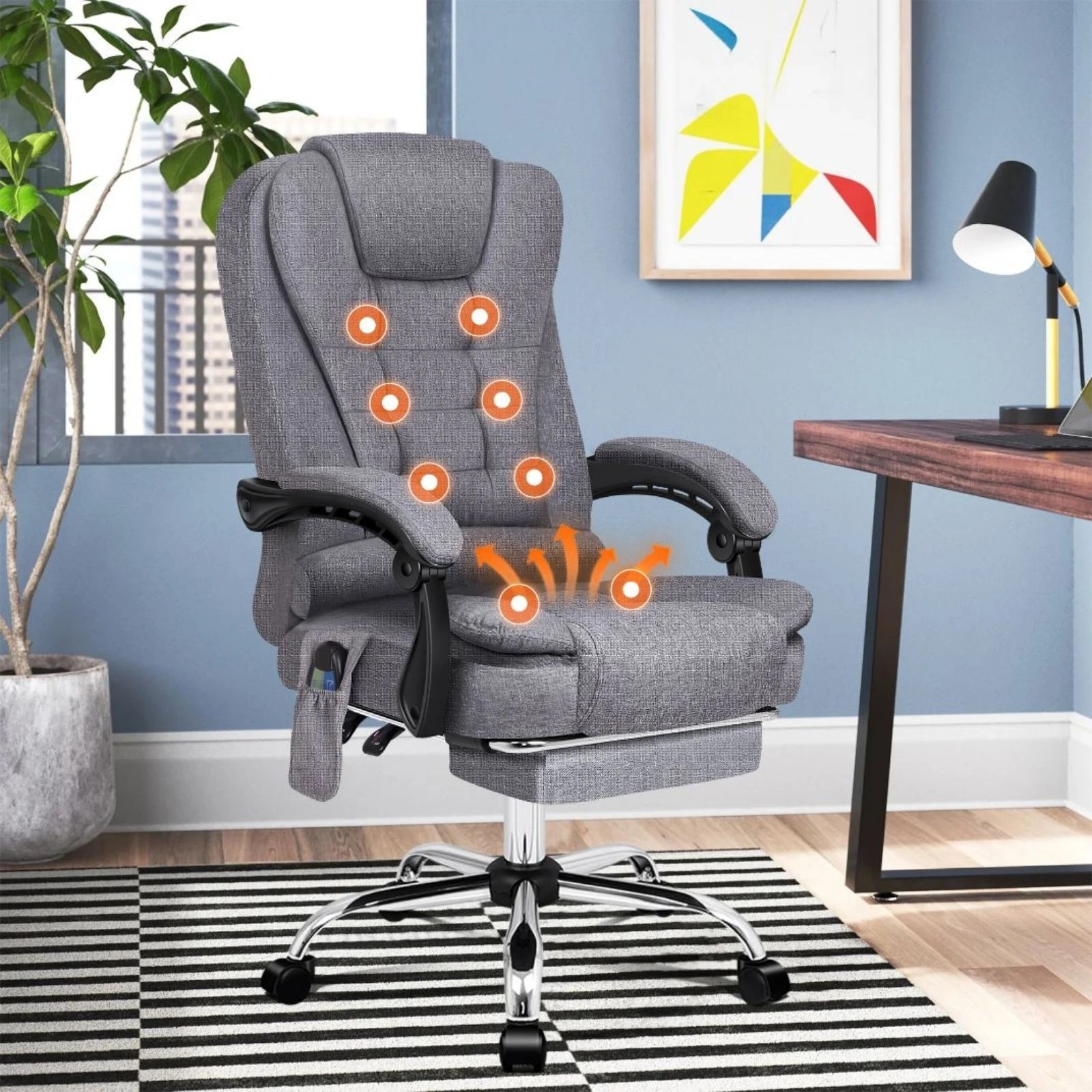 2 Alfordson Massage Office Chair Heated Seat Executive Gaming Racer Fabric - Grey, 2 of 10