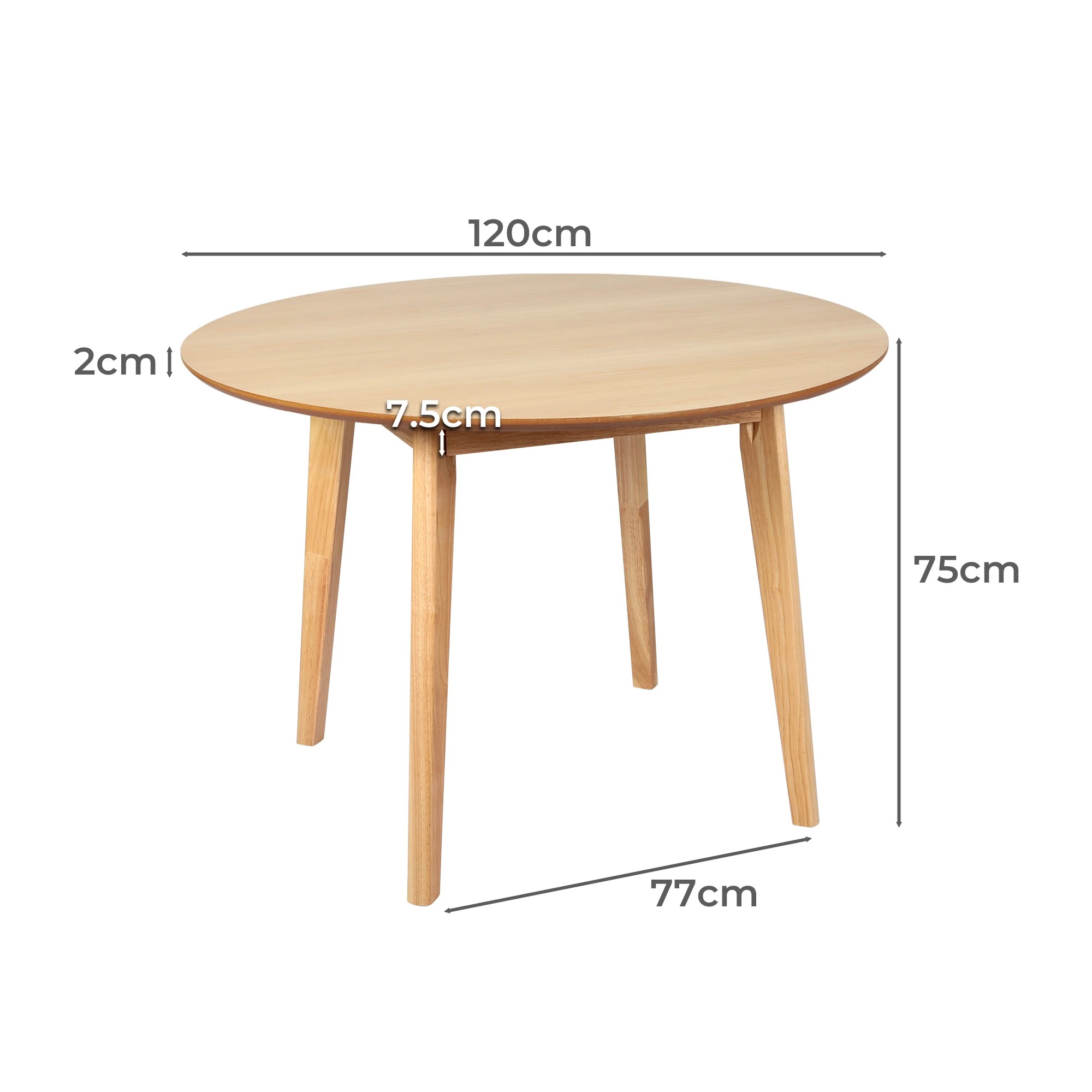 Levede Round Dining Table Oak Veneer Top Rubberwood Base Anti-Slip ...