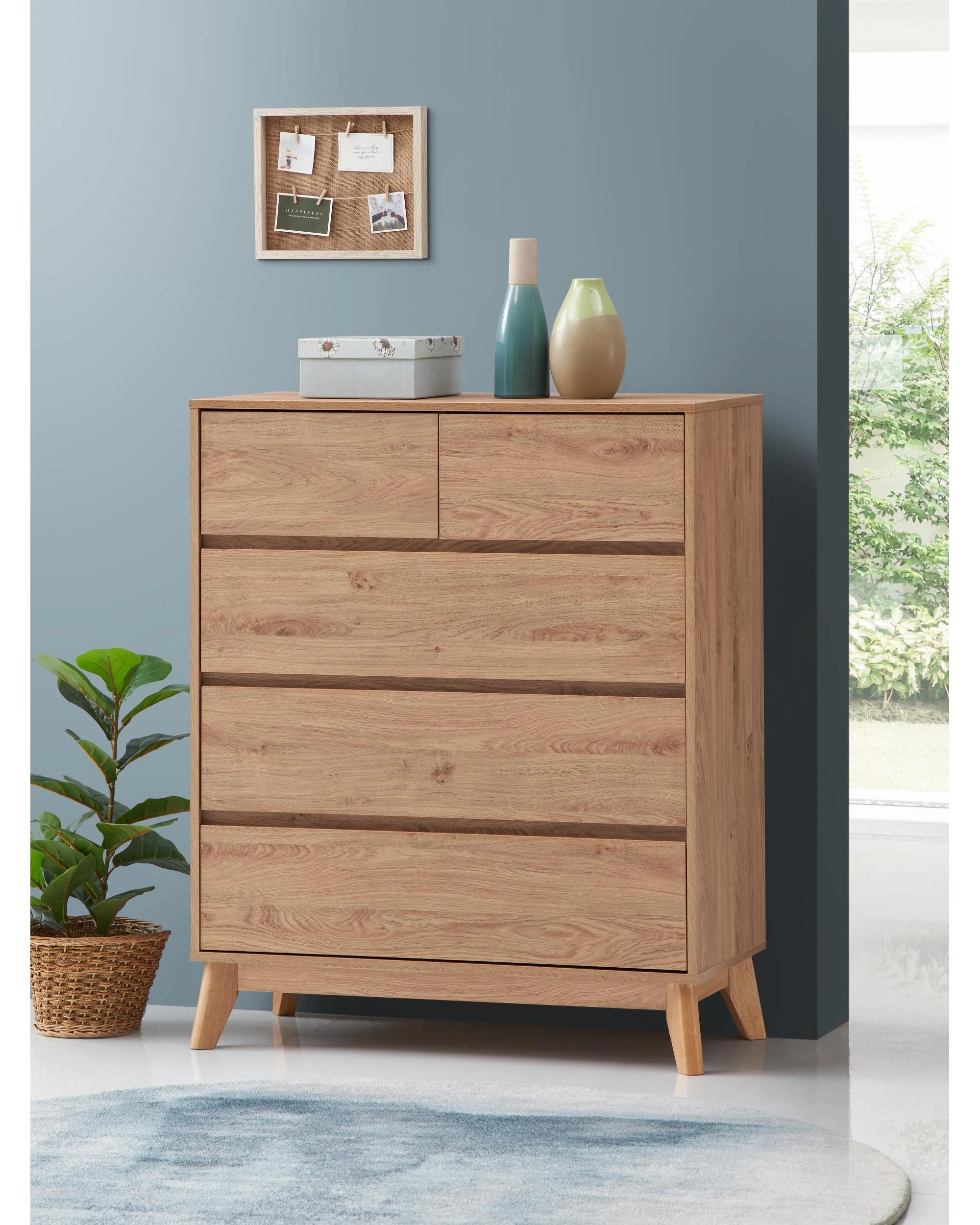 3 Kodu Chest 5 Drawers Tallboy Dresser Oak Look - Natural, 3 of 6