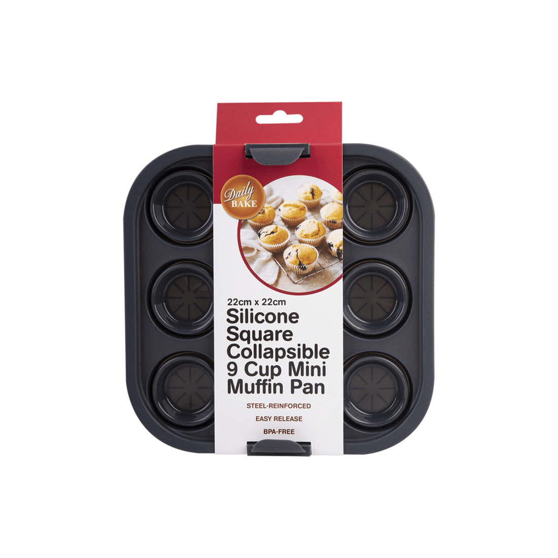 3 Daily Bake Silicone 9-cup Collapsible Mini Muffin Pan 22cm Steel Reinforced
 - Black, 3 of 6