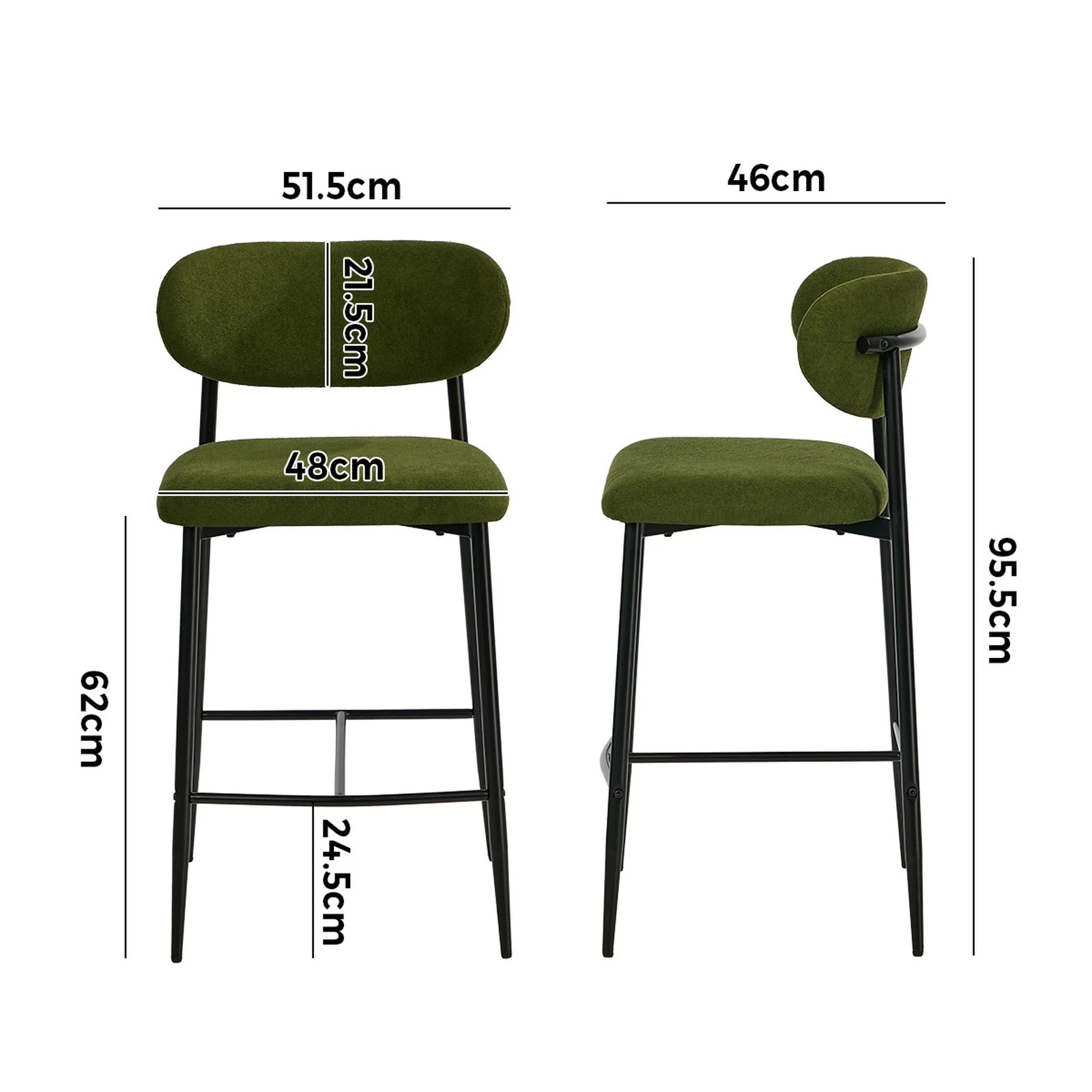2 Oikiture 4x Bar Stools Kitchen Stool Counter Chair Boucle- Green, 2 of 8
