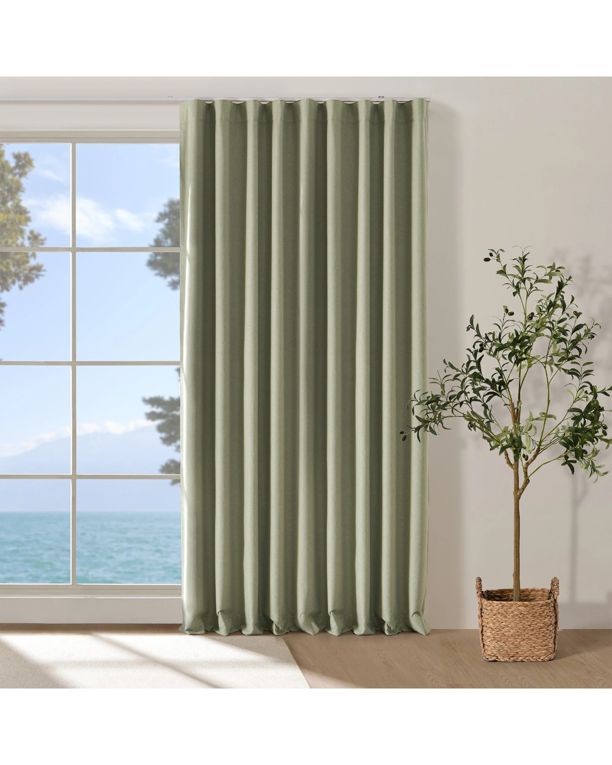 1 Cadence & Co. Bennett Faux Linen Blockout S-Fold Curtain 320x280cm - Fits 180cm Track - Moss, 1 of 5