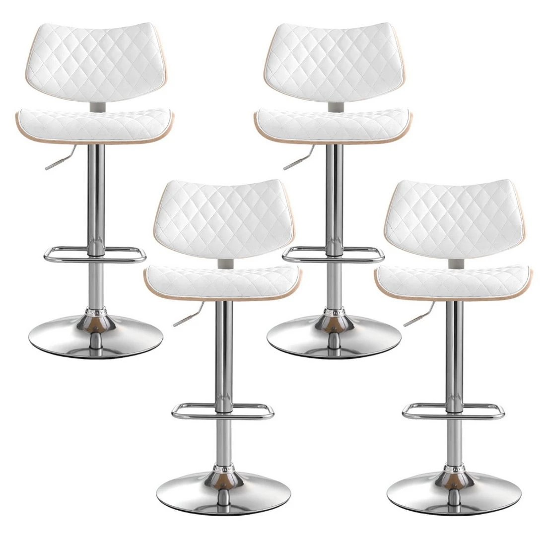 4 Artiss 4x Bar Stools Kitchen Dining Chairs Gas Lift Stool Wooden Leather - White, 4 of 7