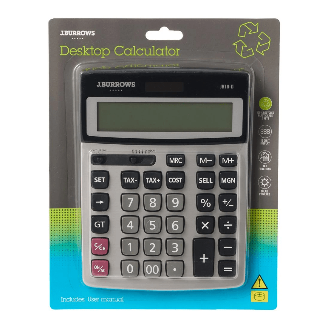 2 J.Burrows Desktop 12 Digit Tax Calculator Silver, 2 of 4