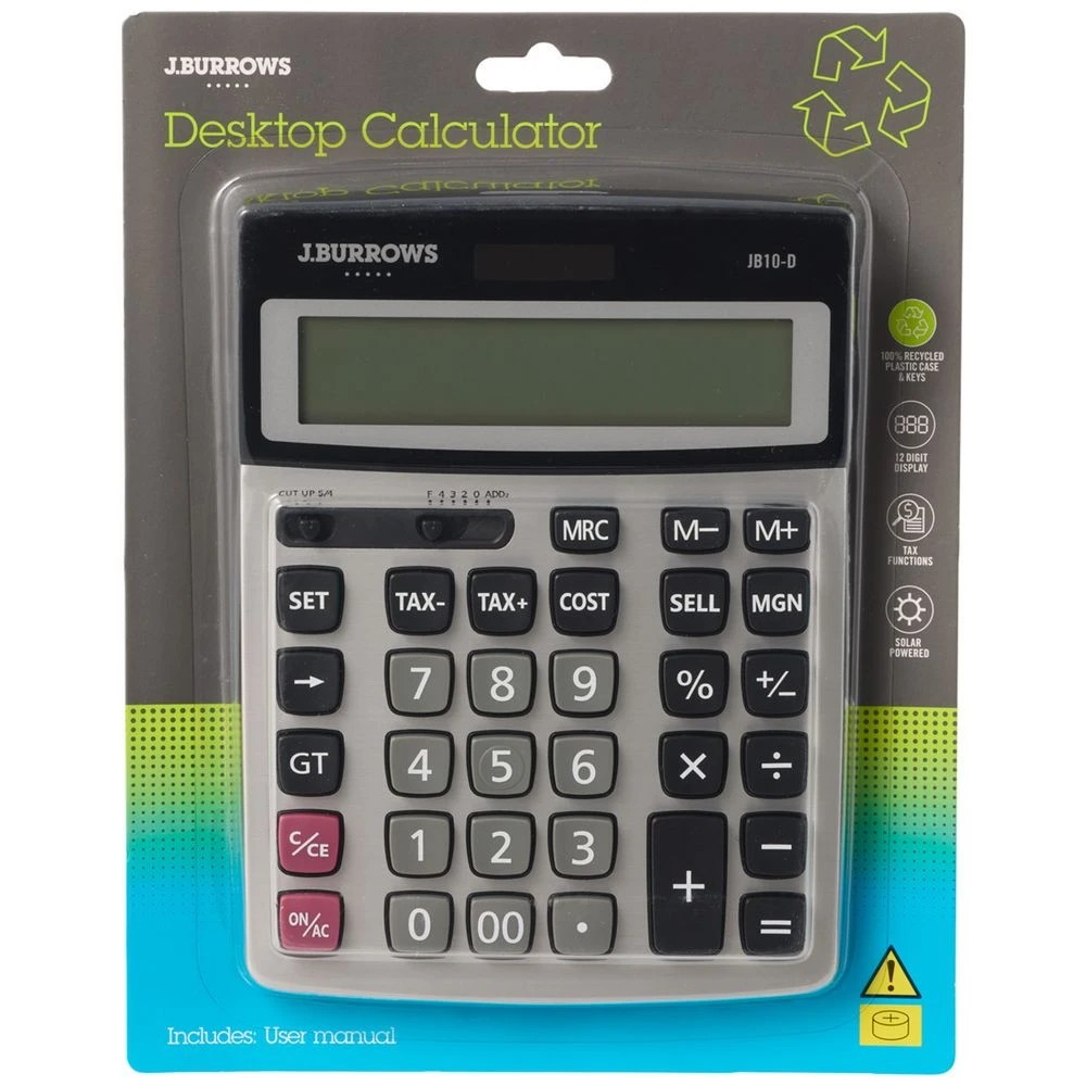 2 J.Burrows Desktop 12 Digit Tax Calculator Silver, 2 of 4