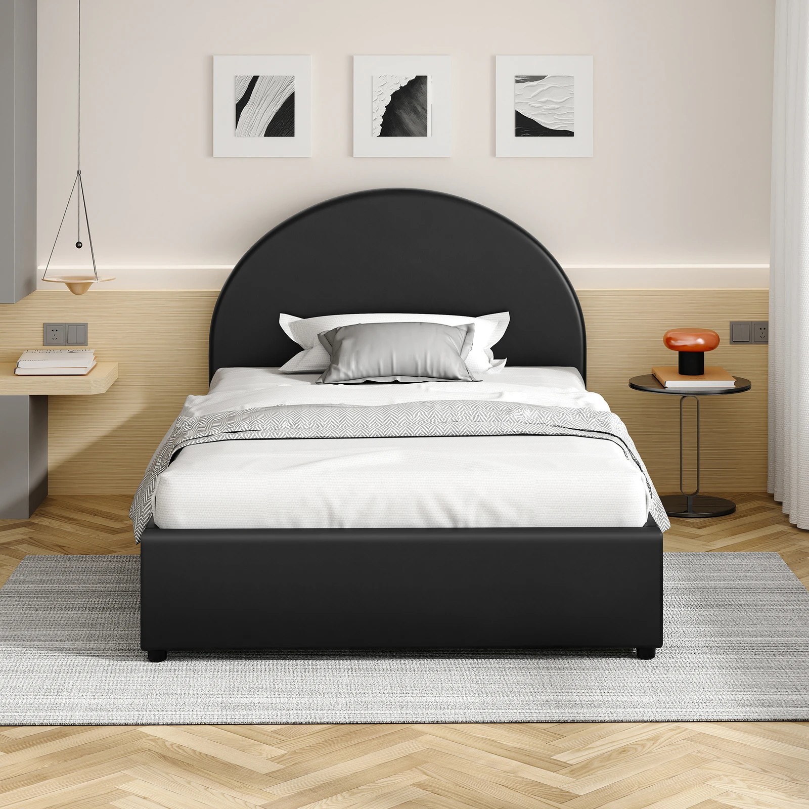 3 Alfordson Bed Frame Single Size Gas Lift Base With Storage Leather Howell - Black, 3 of 10