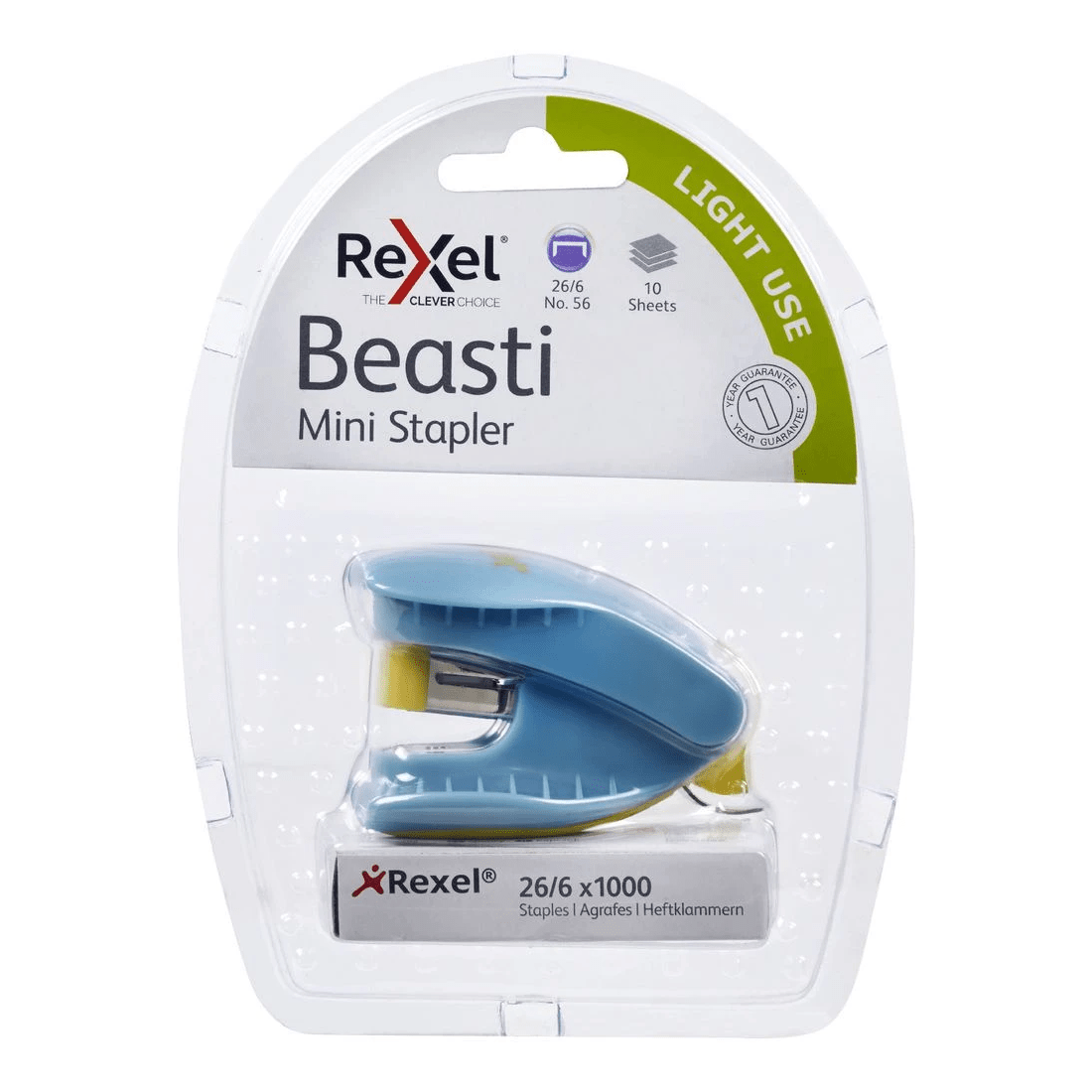 2 Rexel Beasti Mini Stapler Blue and Yellow, 2 of 2