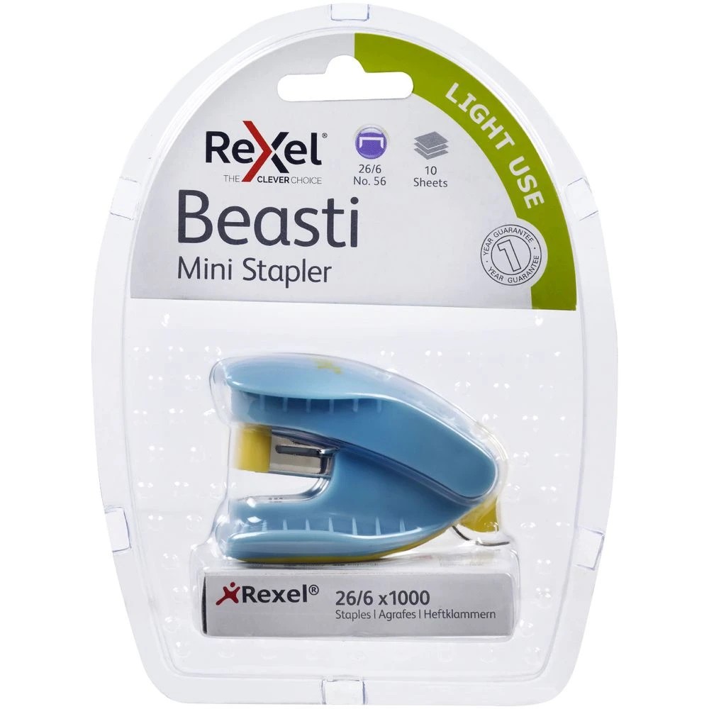 2 Rexel Beasti Mini Stapler Blue and Yellow, 2 of 2
